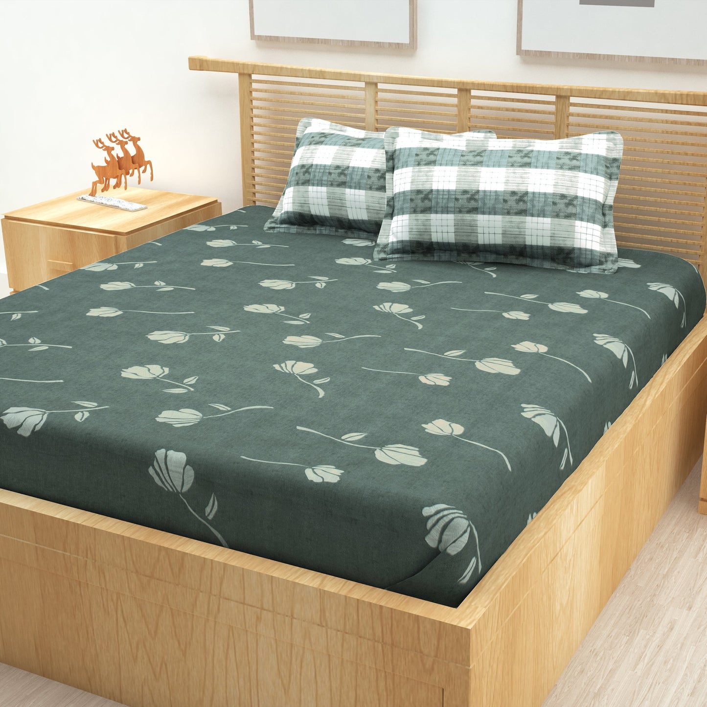 Metro Cotton Double Bedsheets Combo - 186 TC- Grey/Yellow and Grey - Floral