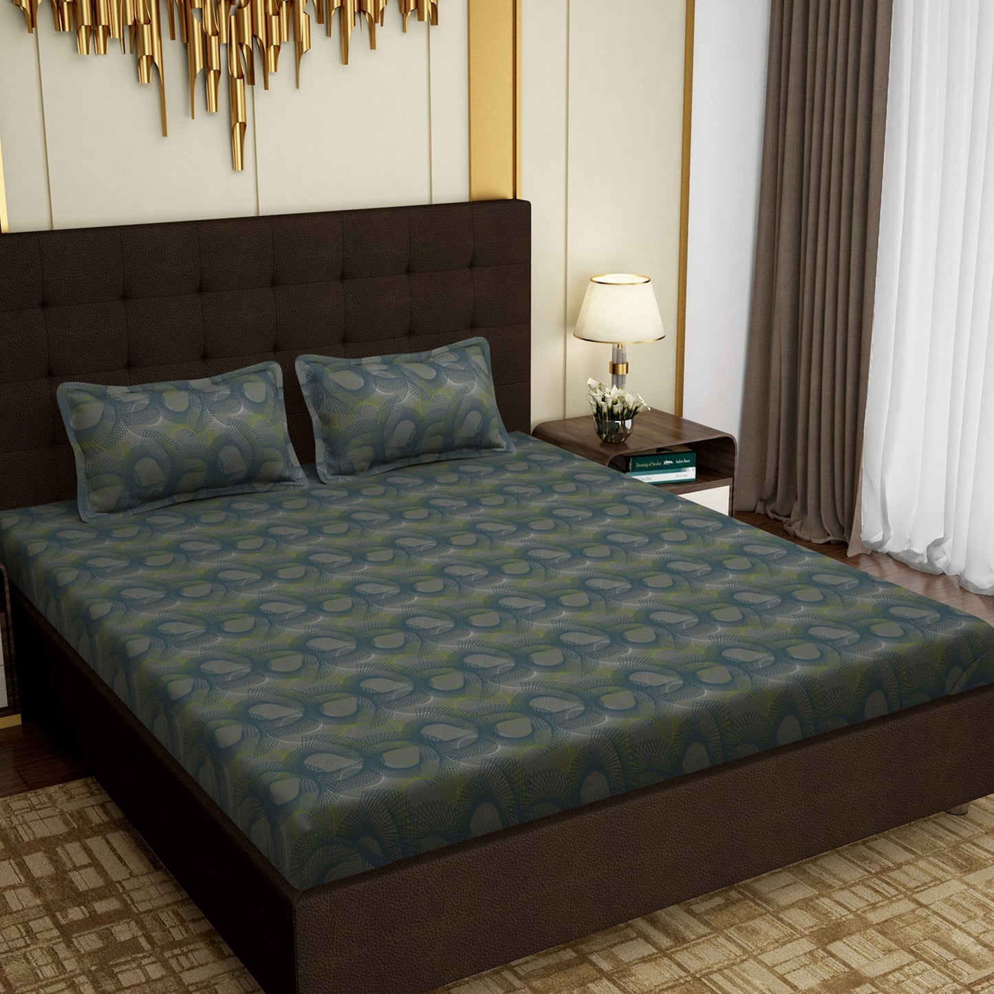MOLLIS HOMES SUPER KING SIZE BEDSHEET - Geometric Pattern, Grey