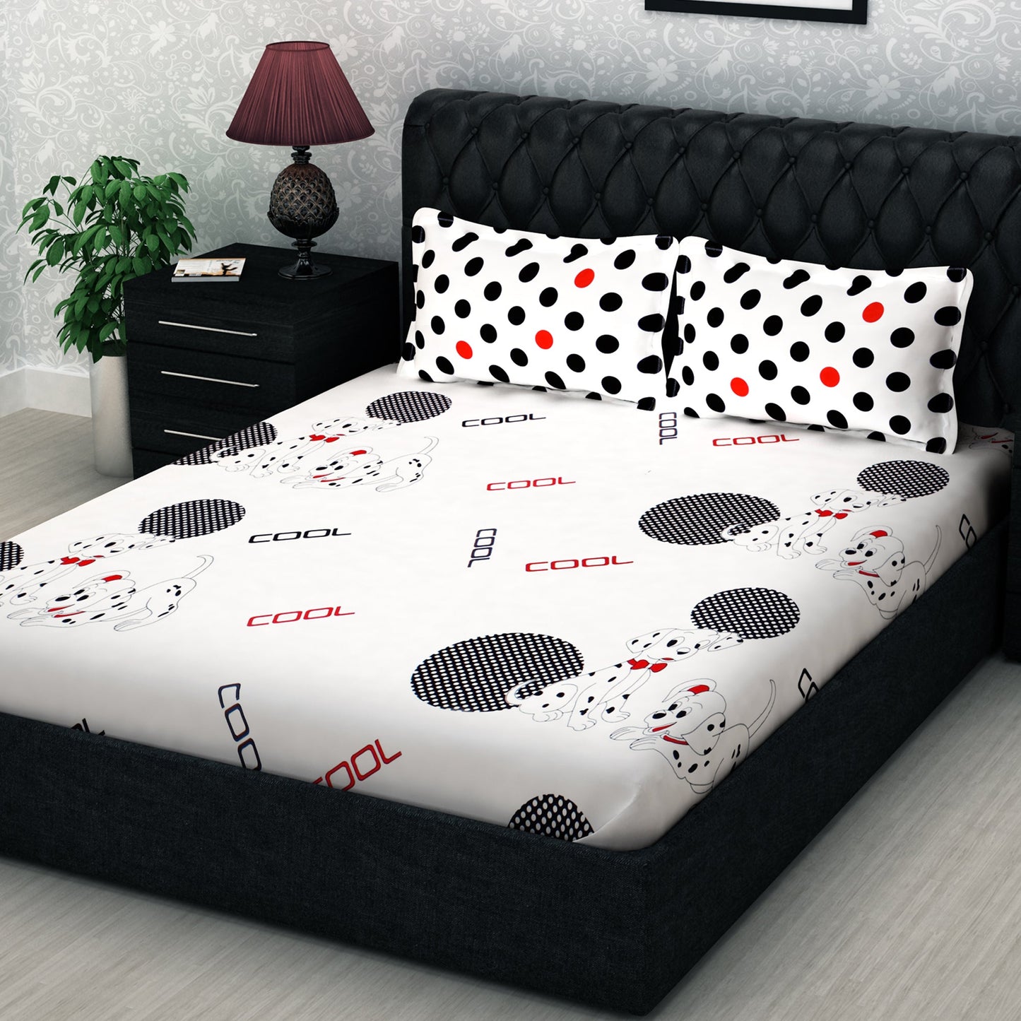 Metro Cotton Double Bedsheets Combo - 186 TC- Dalmatian / Polka Dots and Floral