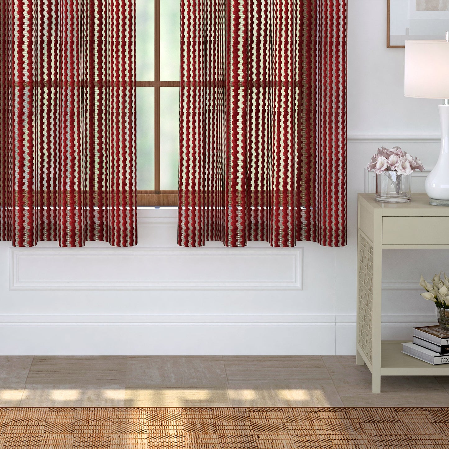 2 Pcs Maroon Aura Sheer Net Polyester Window/Door/Long Door Curtains
