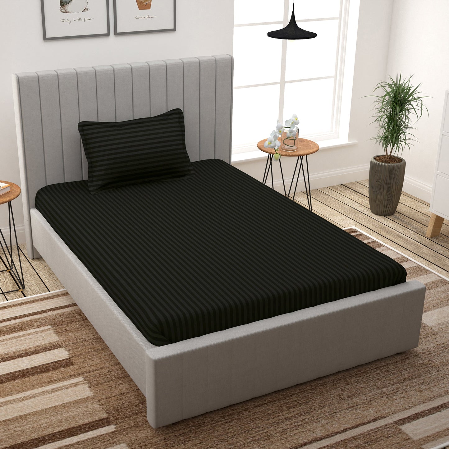 Avalon Black 300 TC 100% Cotton Single Size Bedsheet