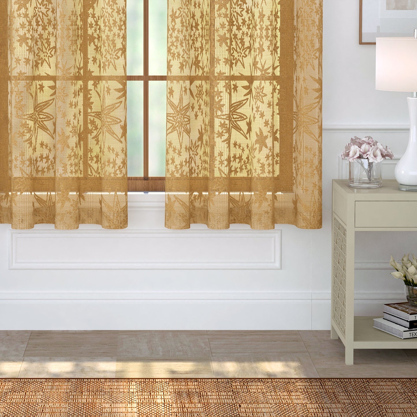 2 Pcs Gold Color Aura Sheer Net Polyester Window/Door/Long Door Curtains