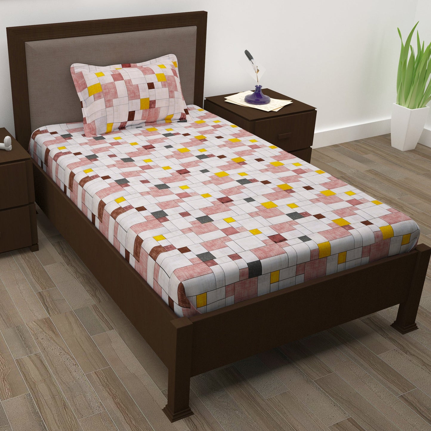 Sparkle 144 TC 100% Cotton White & Pink Single Bedsheet Combo | Set of 2 |
