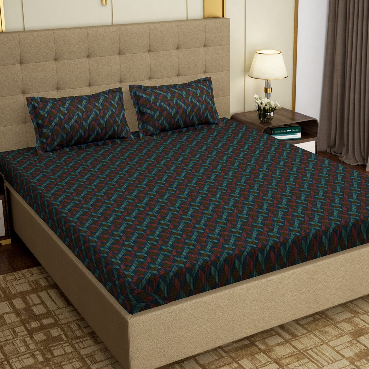 MOLLIS HOMES SUPER KING SIZE BEDSHEET - Lattice Pattern, Brown