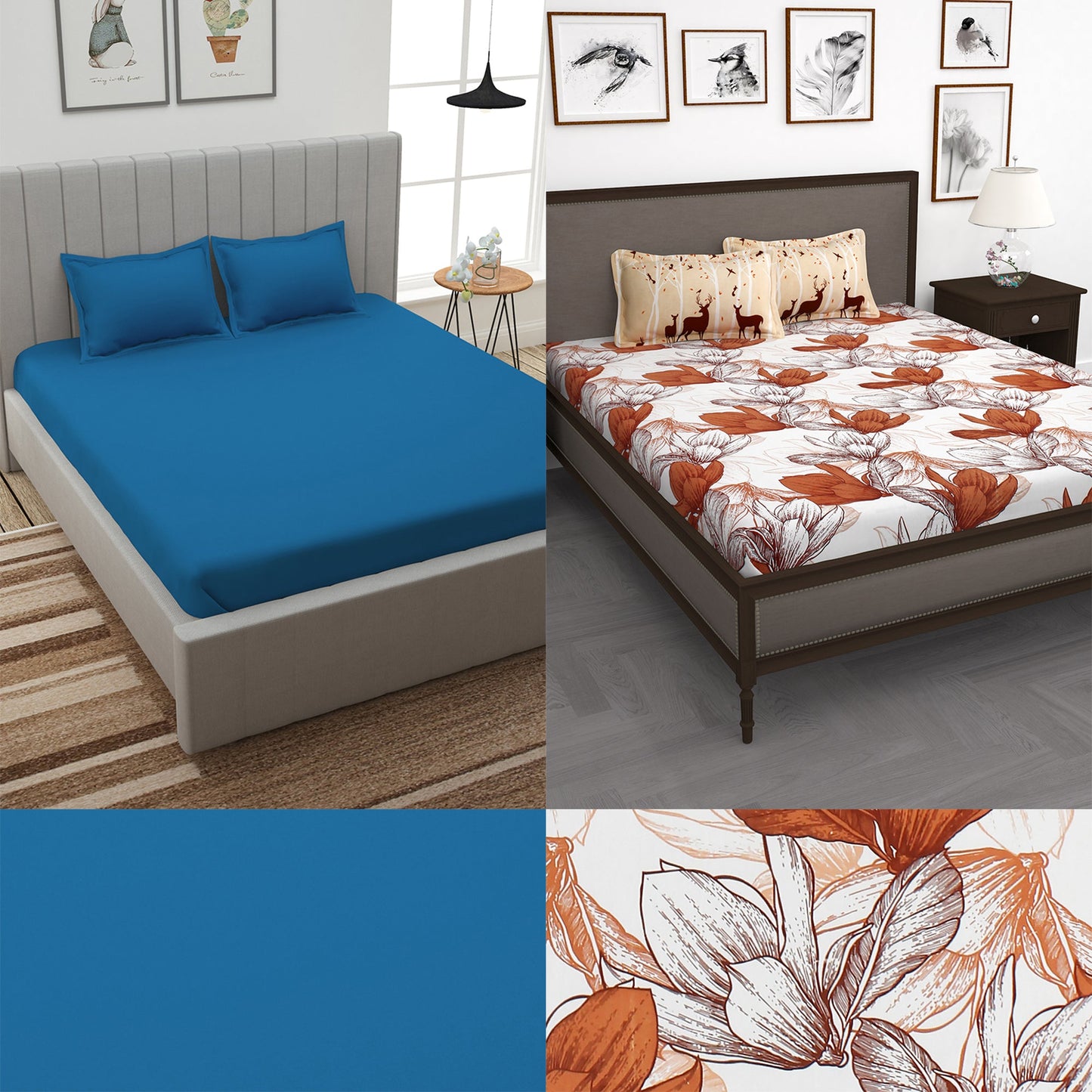 Story@Home 210TC 100% Cotton Floral King size 2 Bedsheet With 4 Pillow Covers Combo