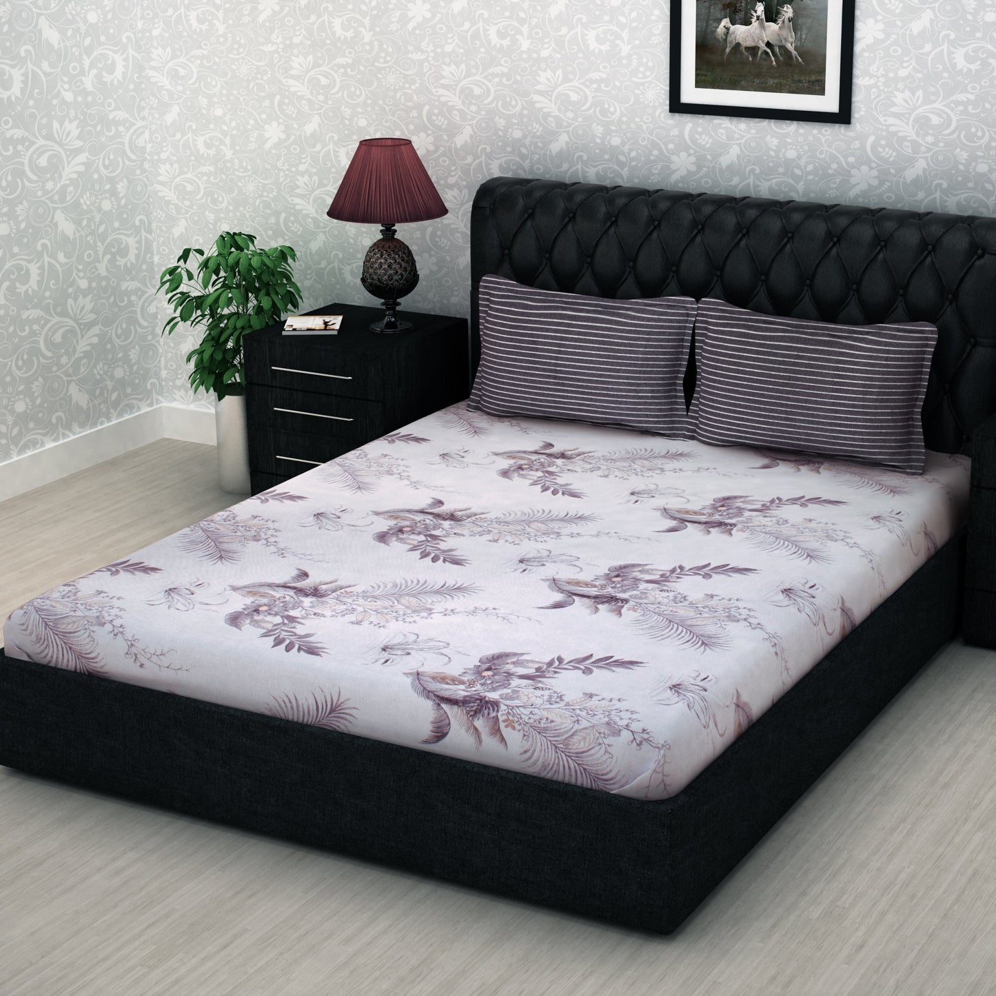 Metro Cotton Double Bedsheets Combo - 186 TC- Muticolor and Grey - Fancy Mix N Match Design and Floral