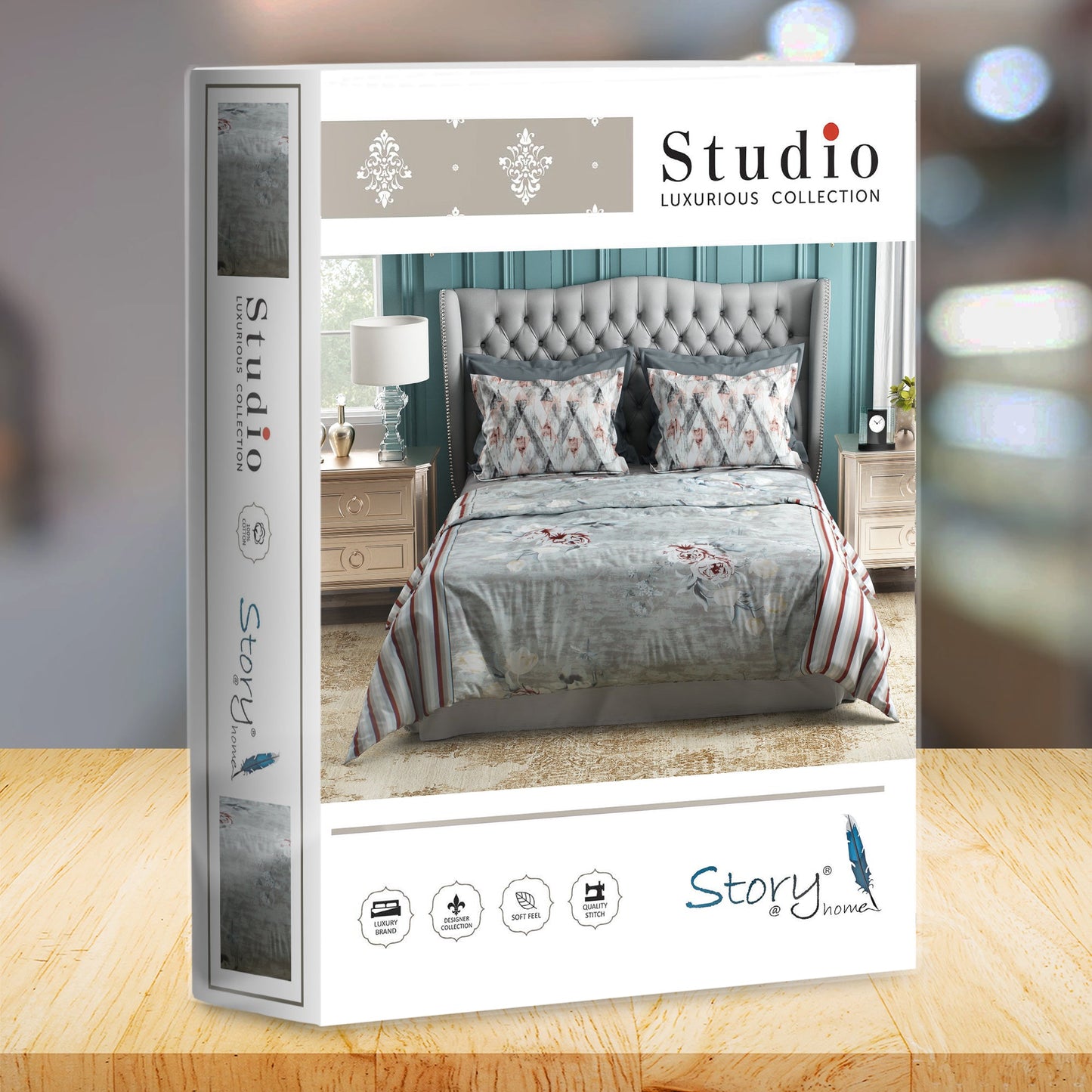 Studio Luxurious 144 TC 100% Cotton Grey Double Bedsheet