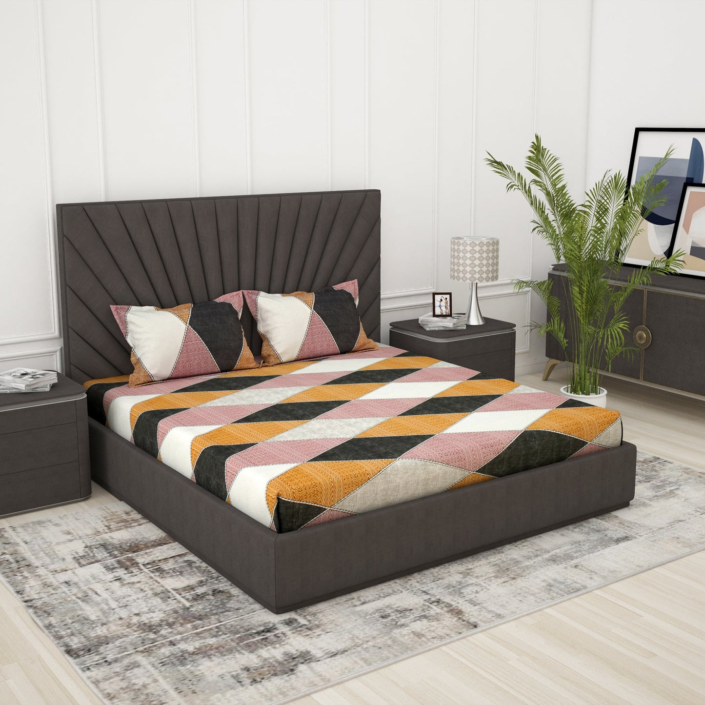 Metro 186 TC 100% Cotton Peach and Cream Double Bedsheet