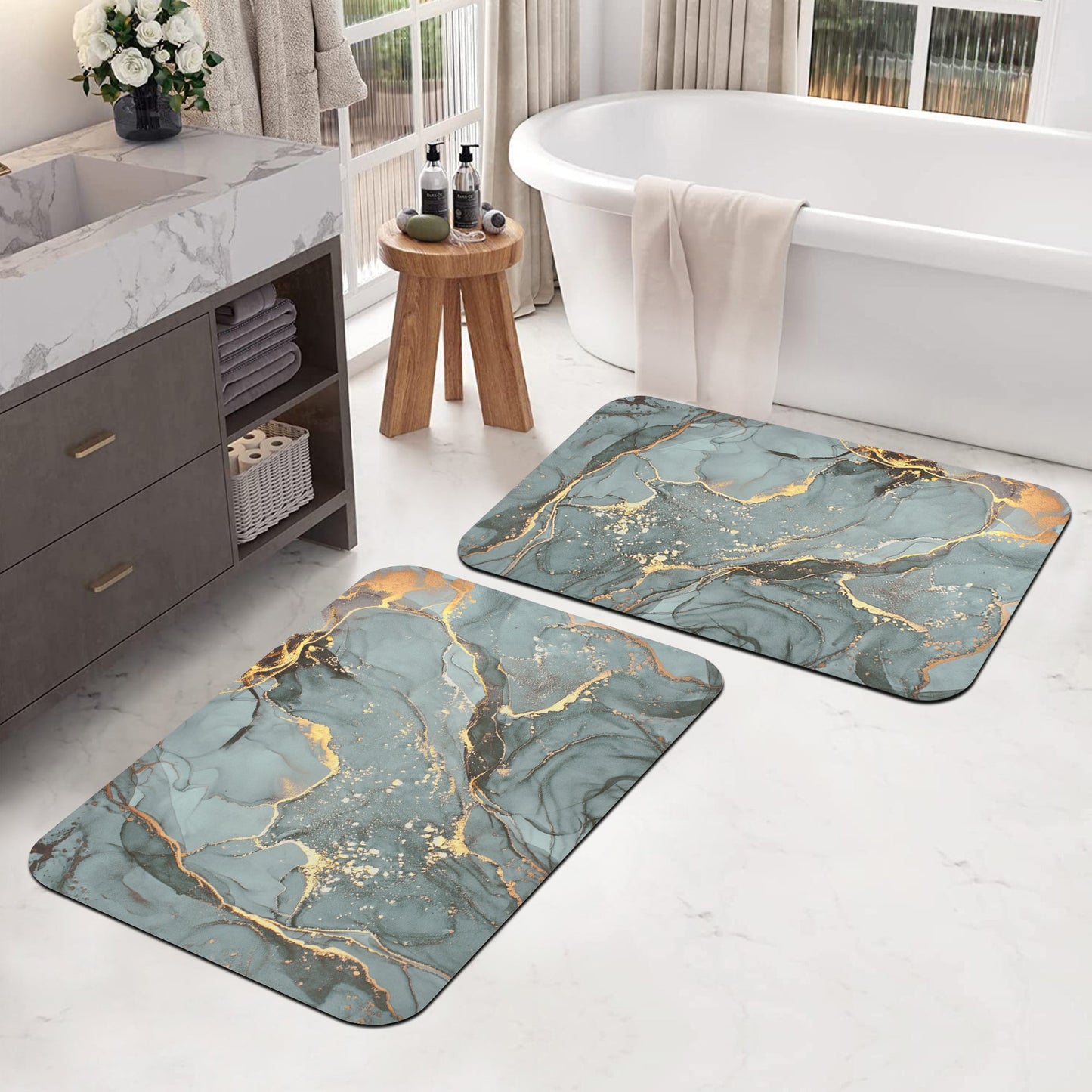 2 Units Nappa Leather Greyish Green Water Color Encore Bath Mats
