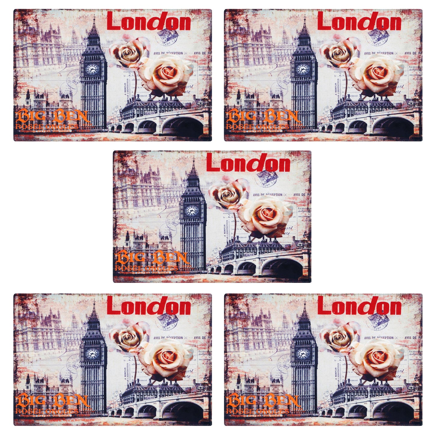 Story@Home 5 Units Premium Fabric London Aqua Door Mat - Multicolor - 60 cm X 40 cm