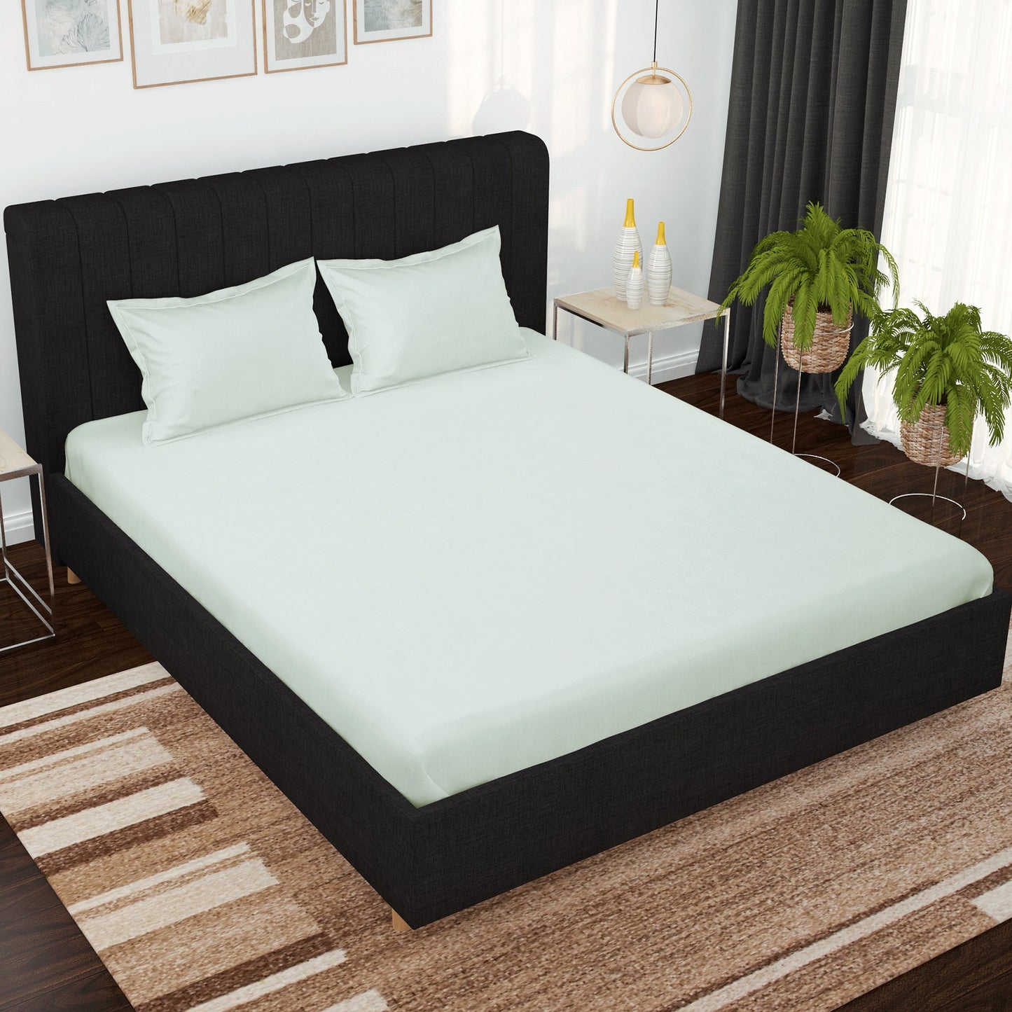 500 TC 100% Cotton Light Grey 1 Unit King size Bedsheet with 2 pillow Covers