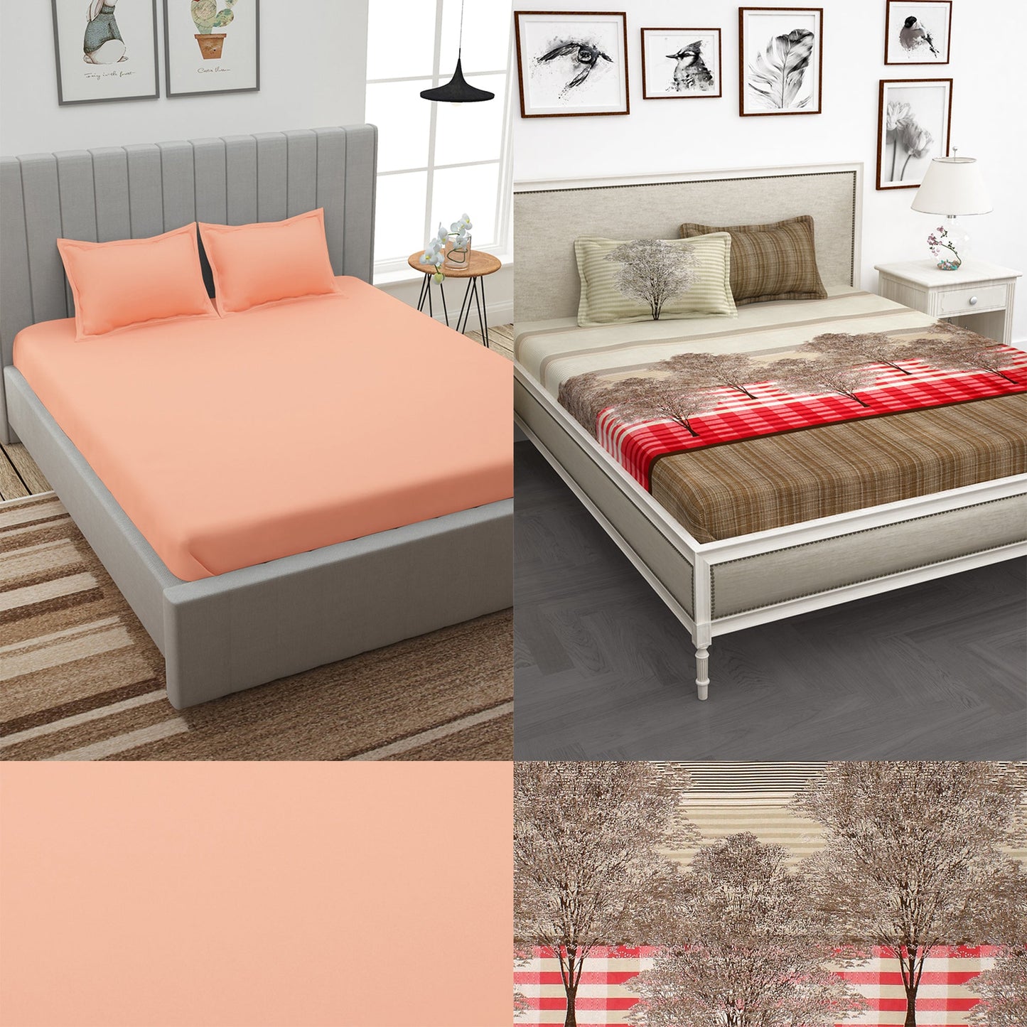 Story@Home 210TC 100% Cotton Floral King size 2 Bedsheet With 4 Pillow Covers Combo