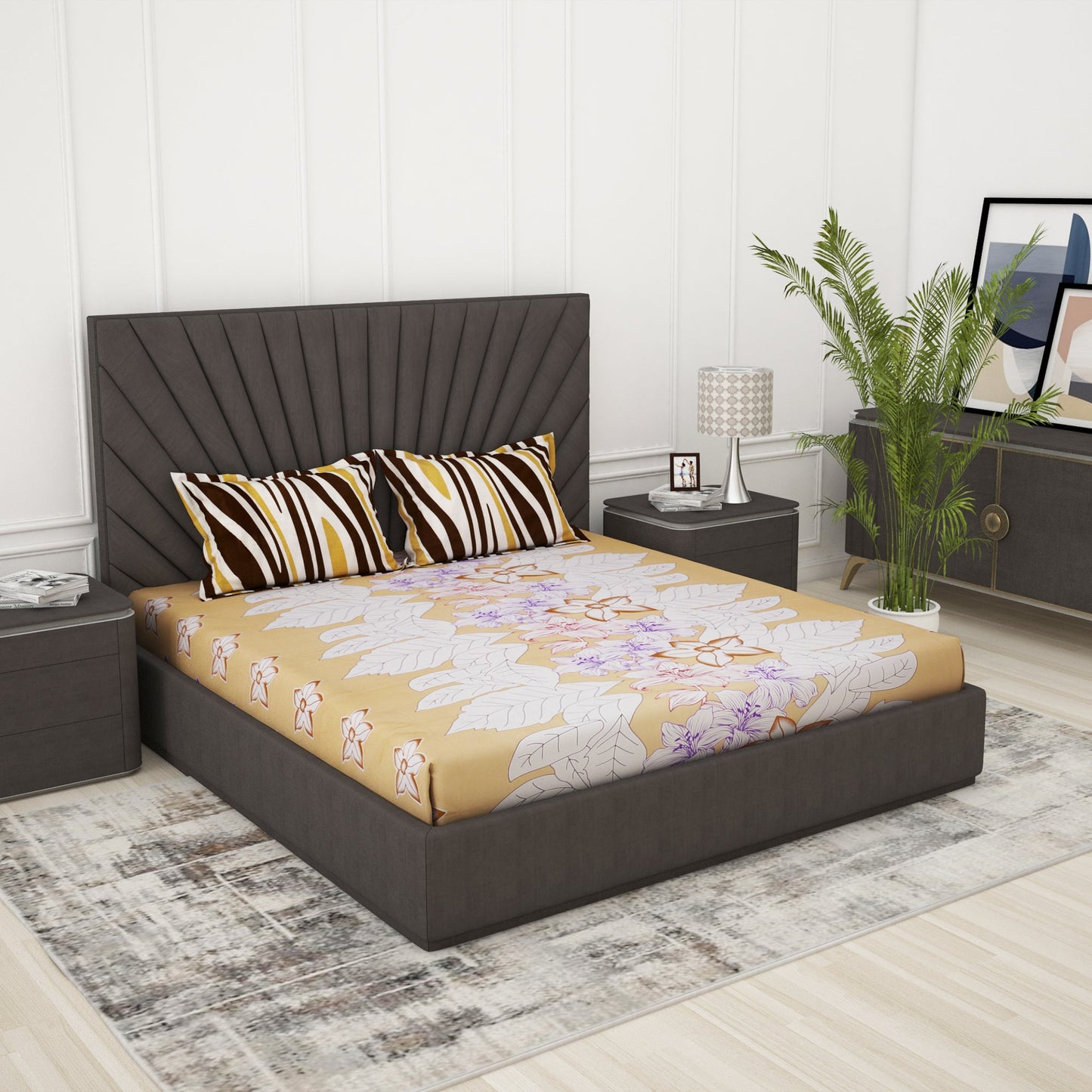 Metro 186 TC 100% Cotton Light Yellow Double Bedsheet