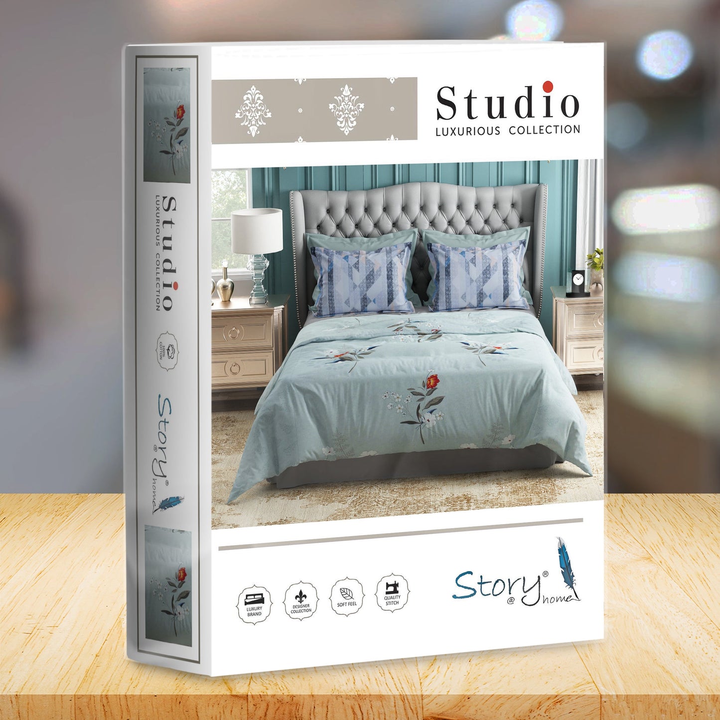 Studio Luxurious 144 TC 100% Cotton Greyish Blue Double Bedsheet