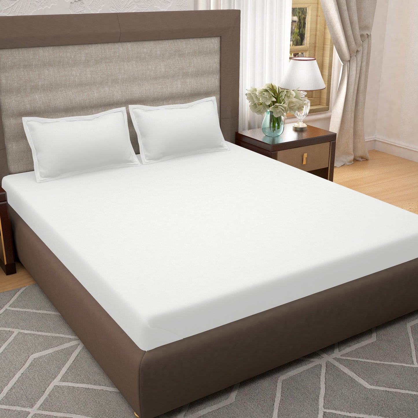 400 TC 100% Cotton White 1 Unit King size Bedsheet with 2 pillow Covers