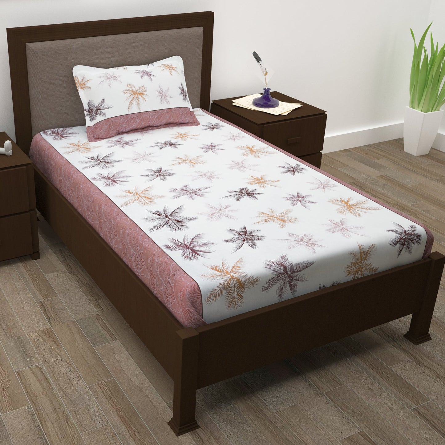 Sparkle 144 TC 100% Cotton White & Pink Single Bedsheet Combo | Set of 2 |