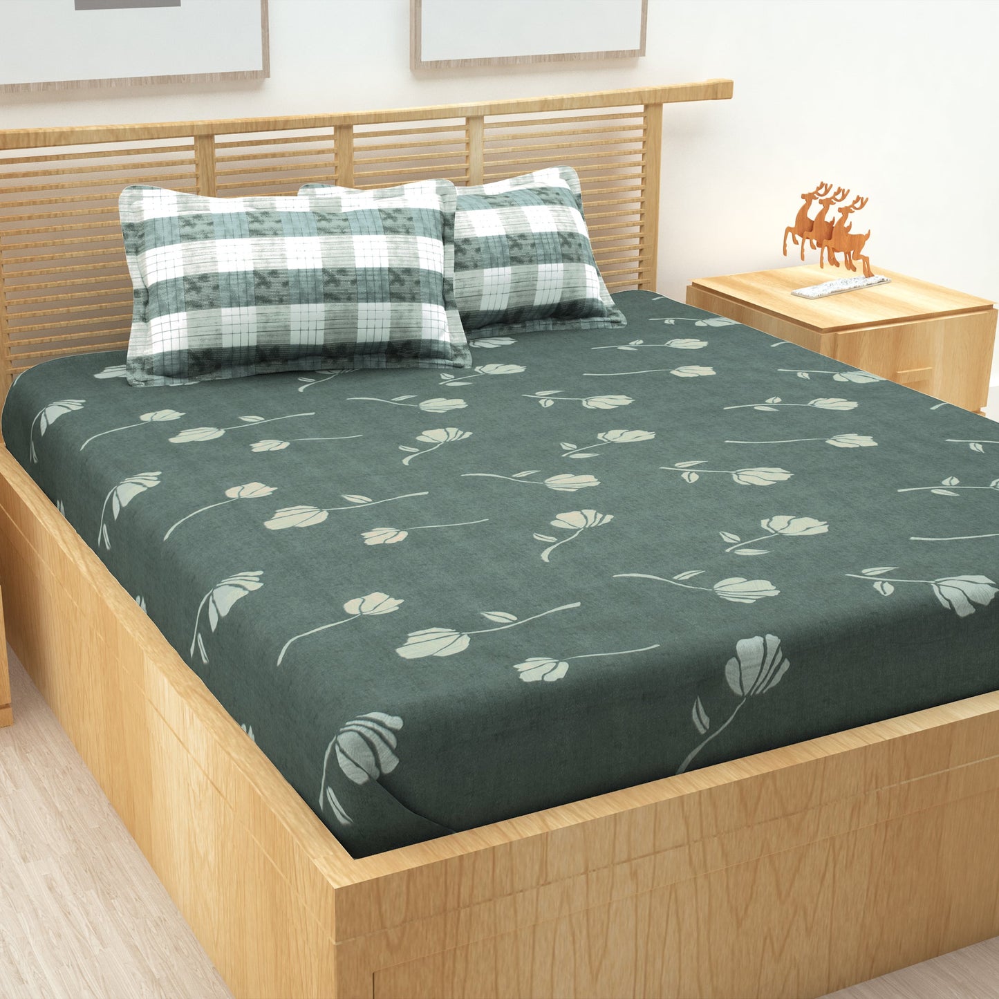 Metro Cotton Double Bedsheets Combo - 186 TC- Grey/Yellow and Grey - Floral