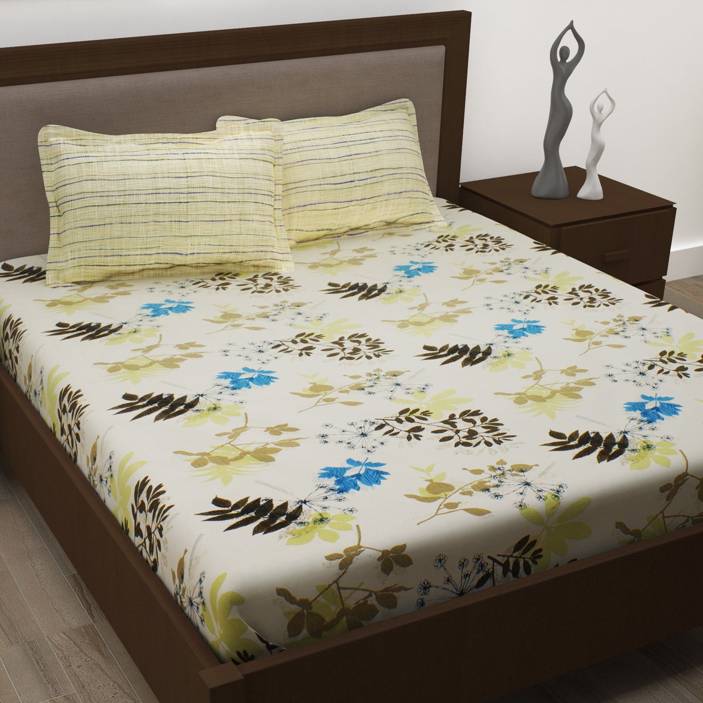 Metro 186 TC Cotton Beige Double Bedsheet with Pillow Covers