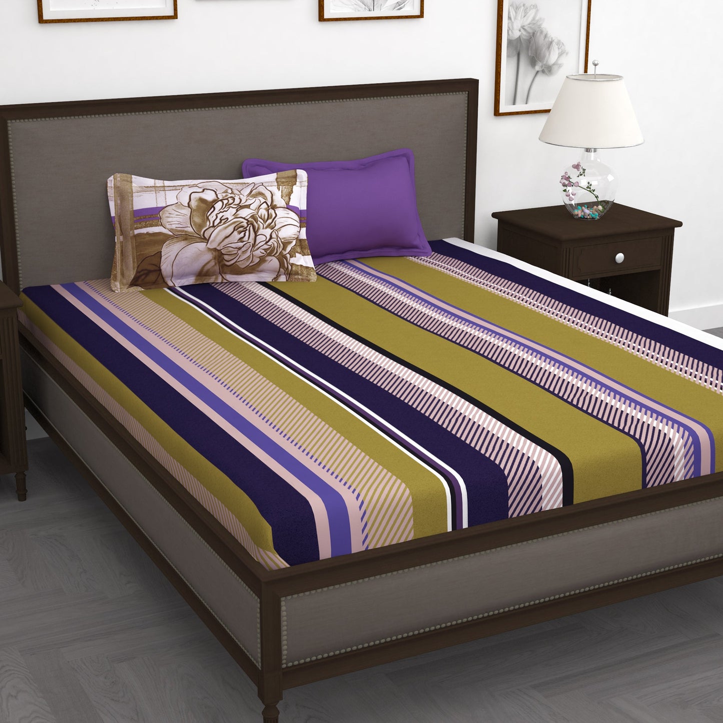 Myra 186 TC 100% Cotton Purple King Size Bedsheet