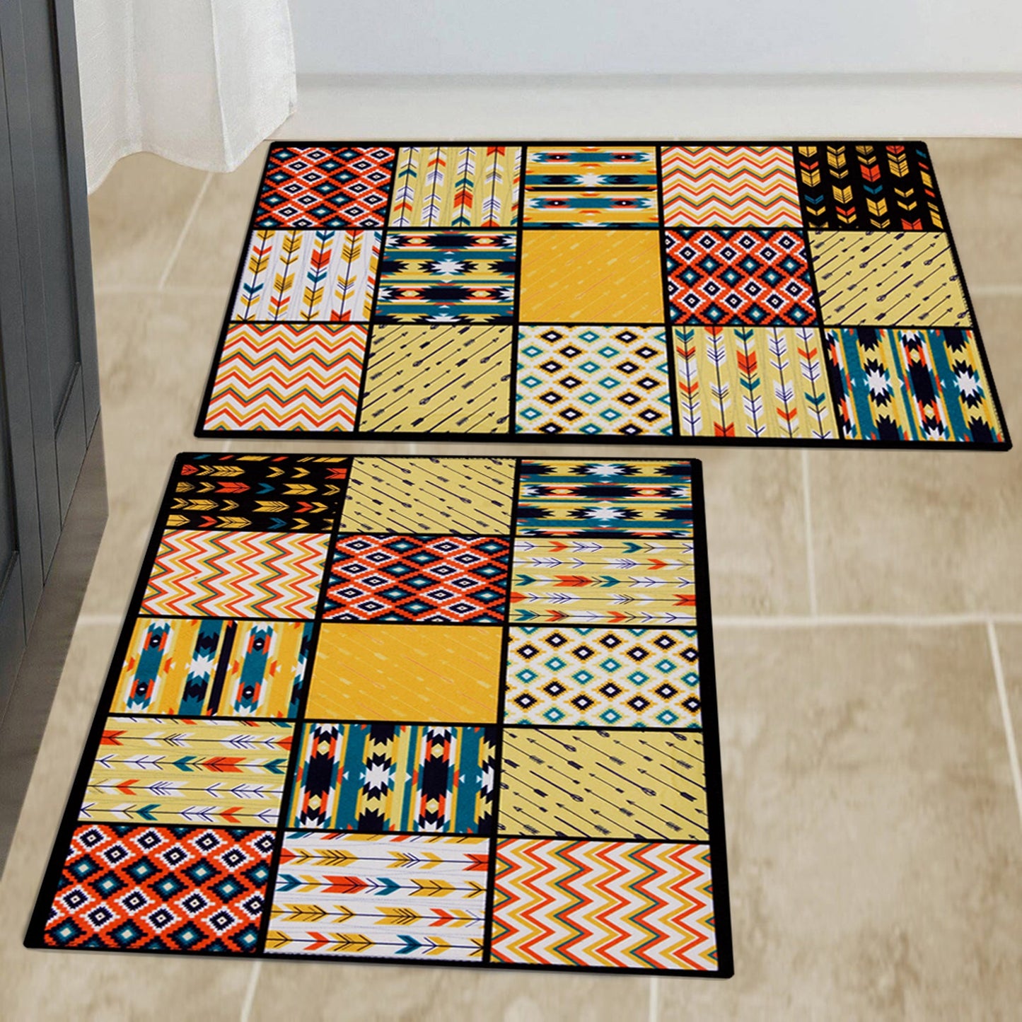 Story@Home 2 Units Premium Fabric Modern City Aqua Door Mat - Multicolor - 60 cm X 40 cm