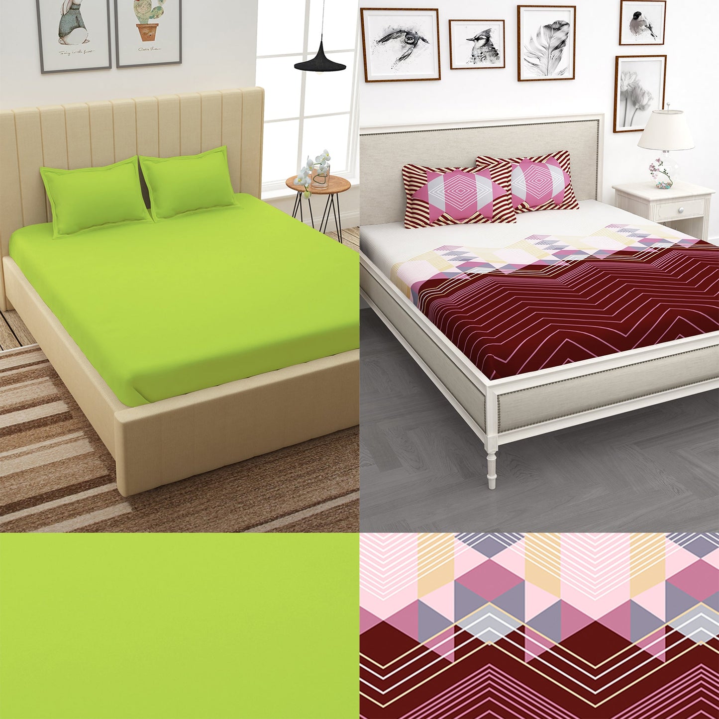 Story@Home 210TC 100% Cotton Floral King size 2 Bedsheet With 4 Pillow Covers Combo