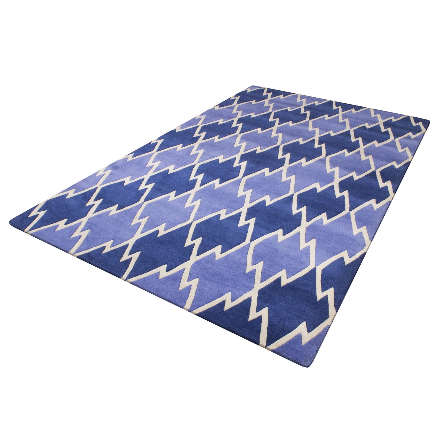 Blue Woolen Handmade Abstract Bhadohi Carpet