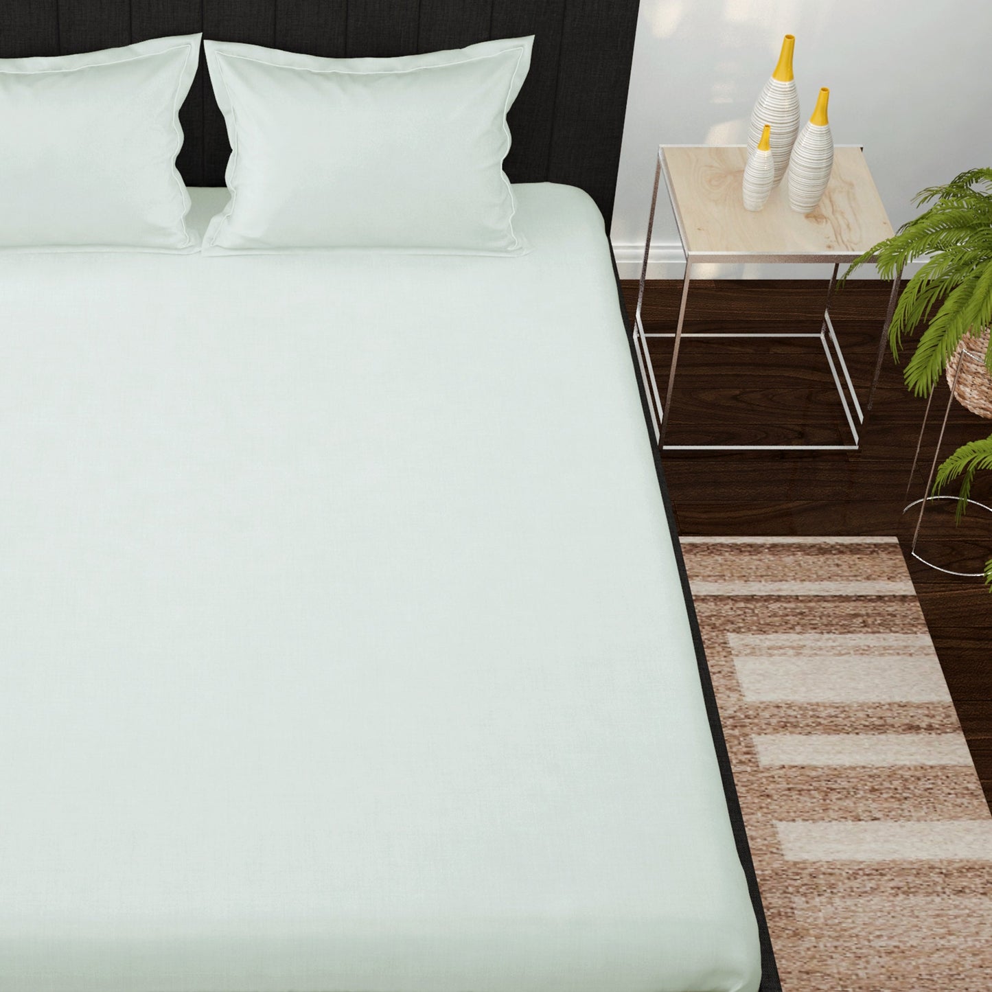 500 TC 100% Cotton Light Grey 1 Unit King size Bedsheet with 2 pillow Covers