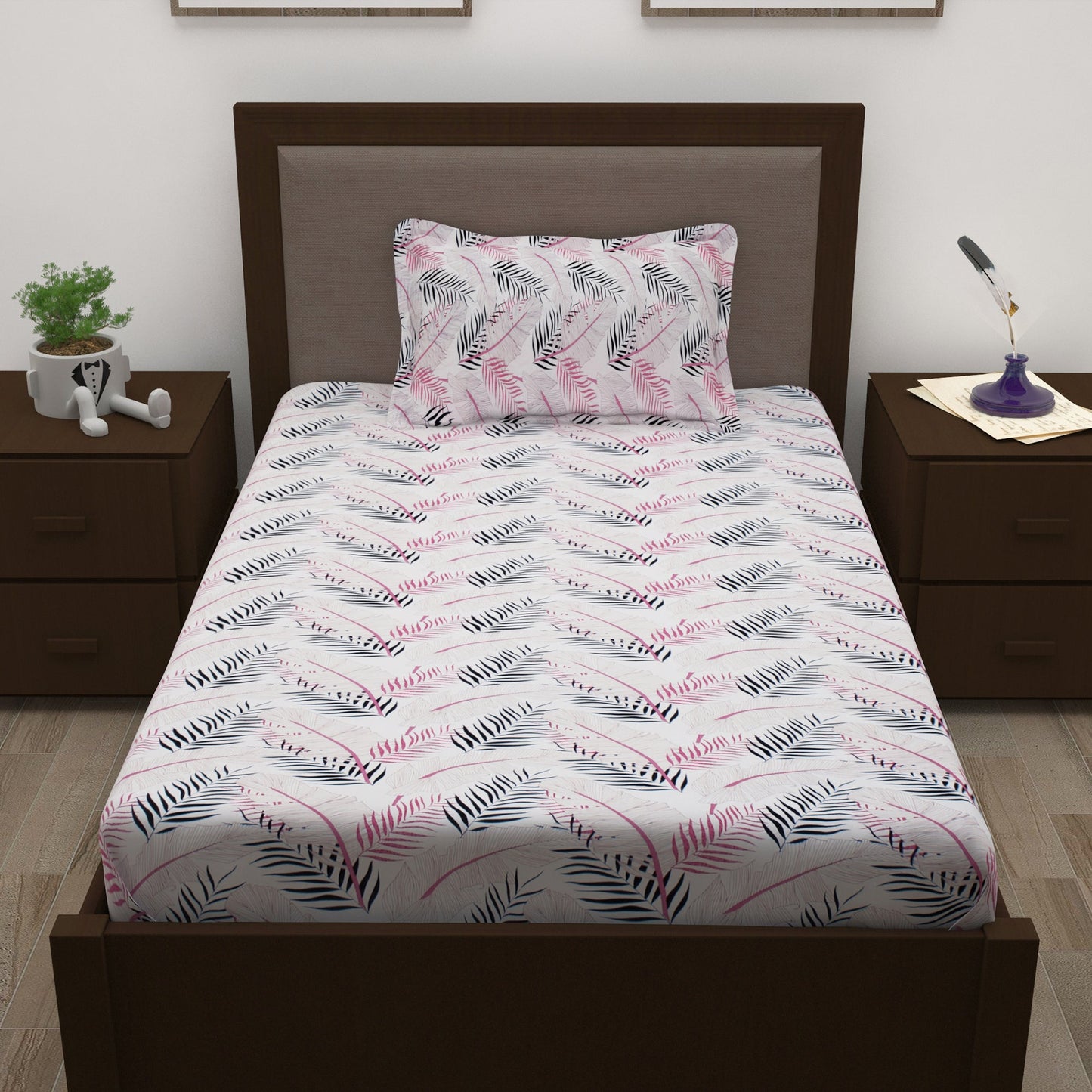 Sparkle 144 TC 100% Cotton Grey & Pink Single Bedsheet Combo | Set of 2 |