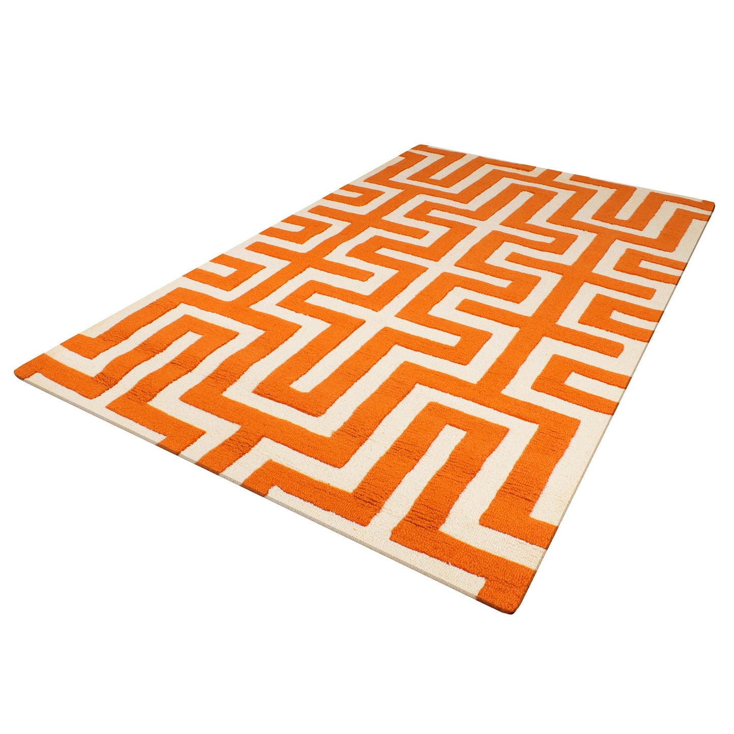 Orange Woolen Handmade Abstract Bhadohi Carpet