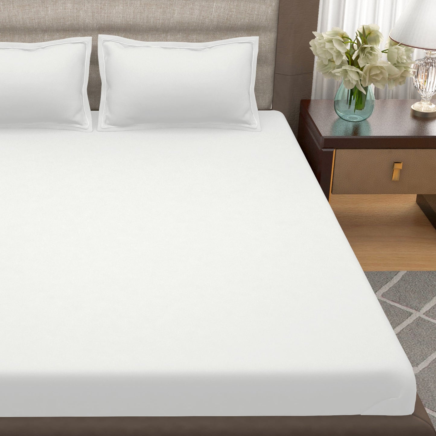 400 TC 100% Cotton White 1 Unit King size Bedsheet with 2 pillow Covers