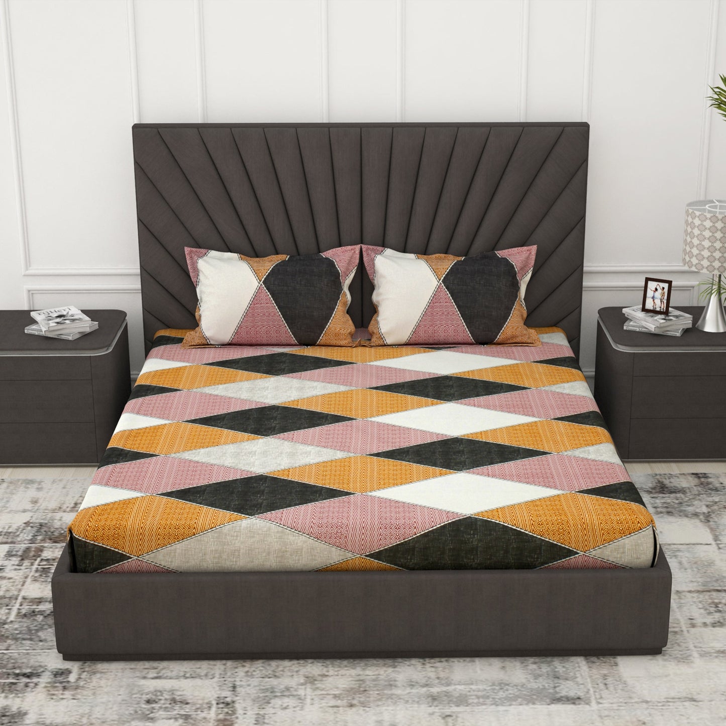 Metro 186 TC 100% Cotton Peach and Cream Double Bedsheet