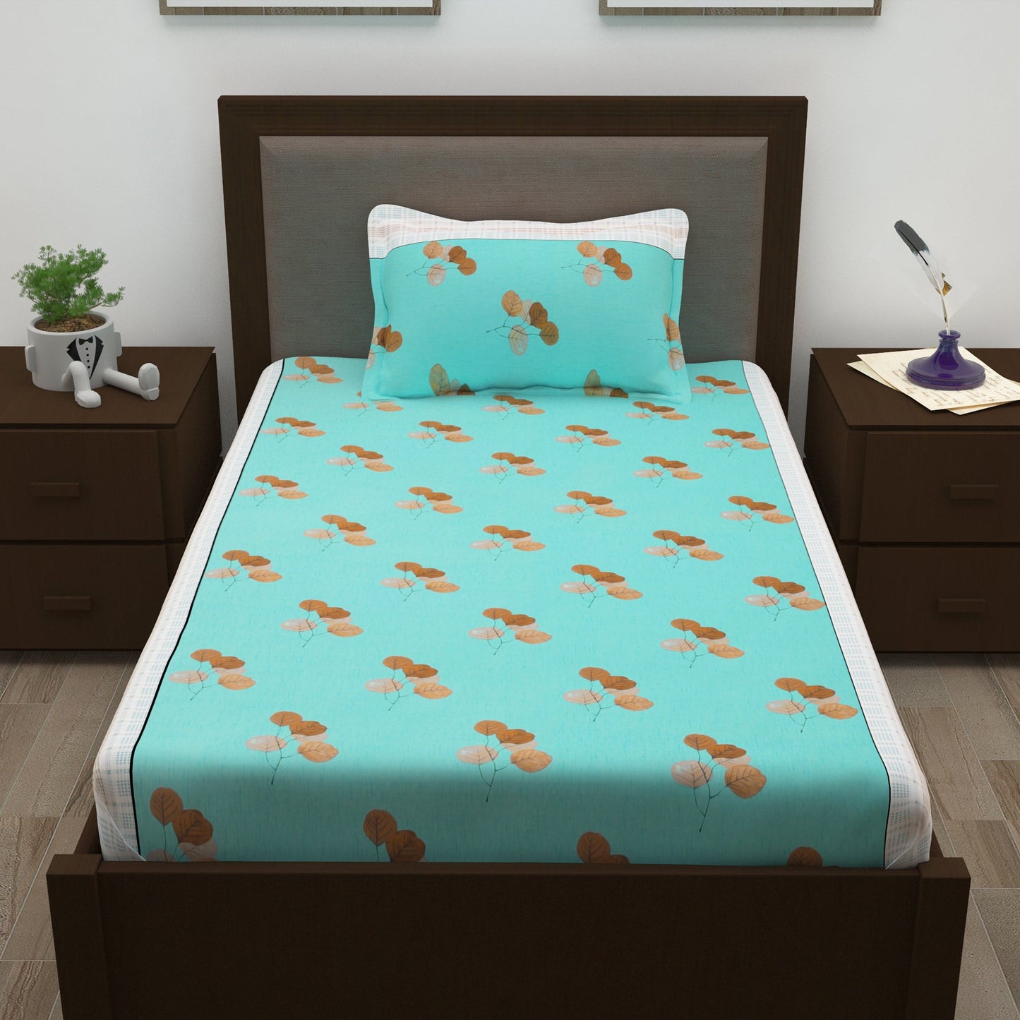 Sparkle 144 TC 100% Cotton Blue Single Bedsheet Combo | Set of 2 |