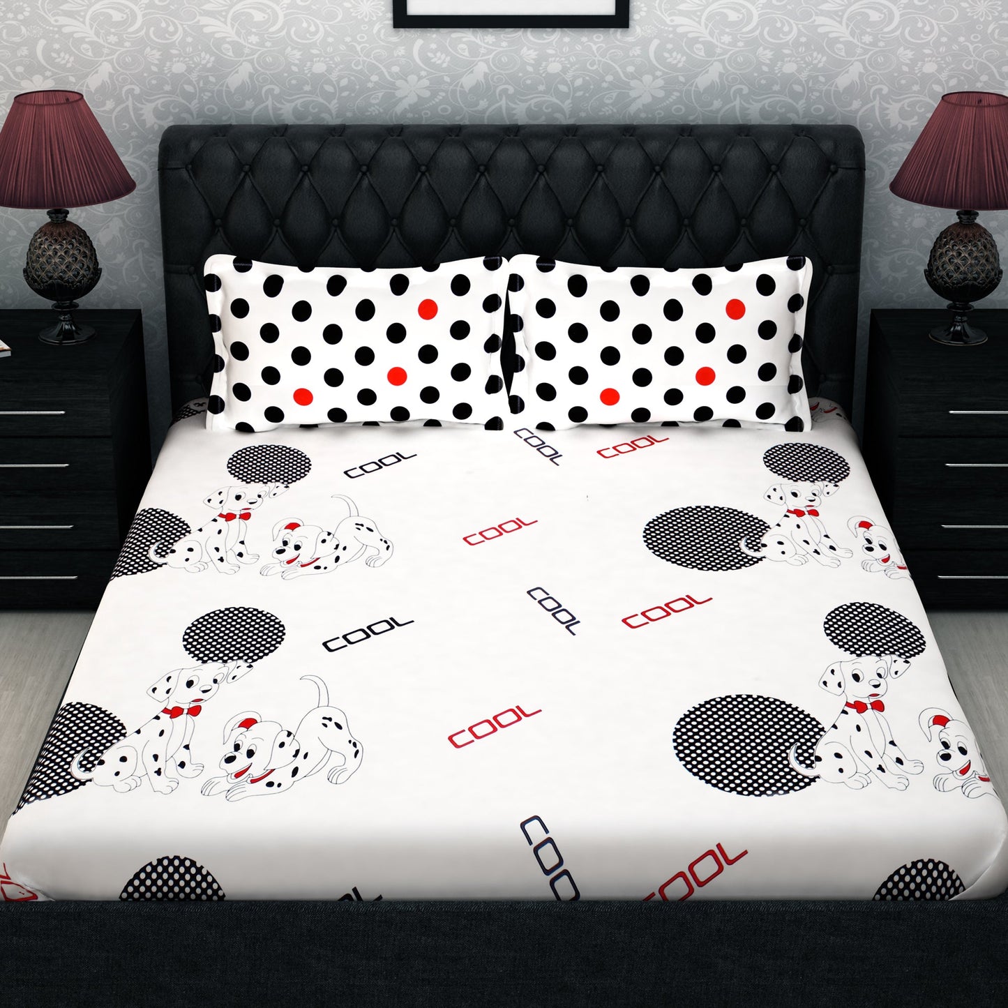 Metro Cotton Double Bedsheets Combo - 186 TC- Dalmatian / Polka Dots and Floral