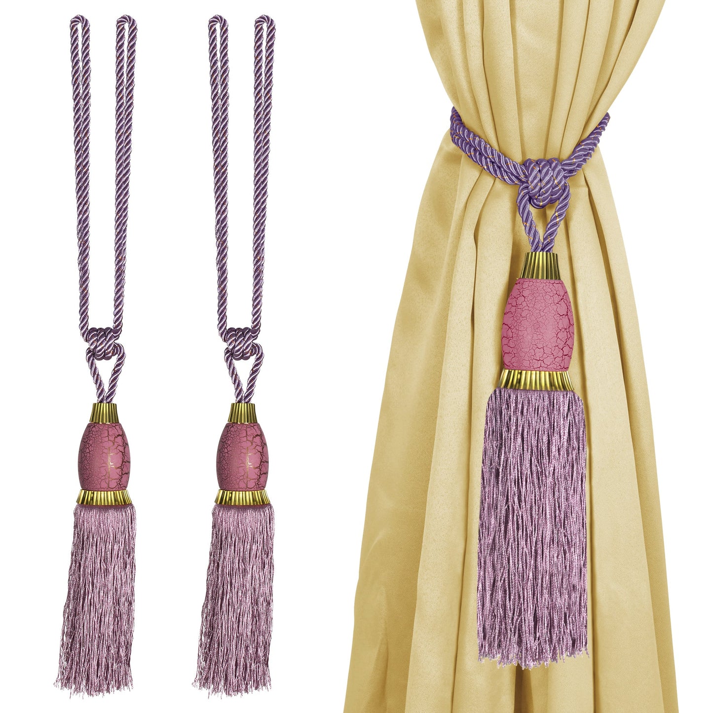 Set Of 4 Home Decorative Braided Tassel Rope Tiebacks