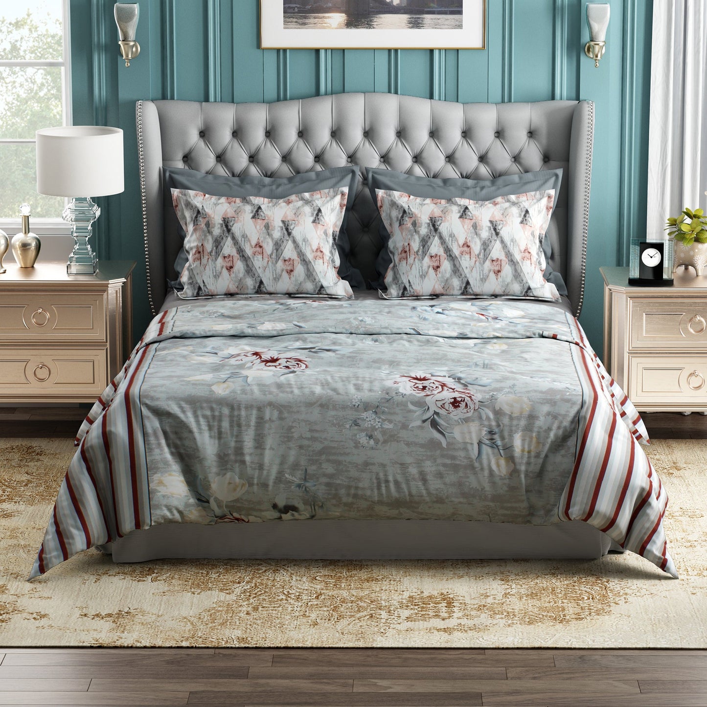 Studio Luxurious 144 TC 100% Cotton Grey Double Bedsheet