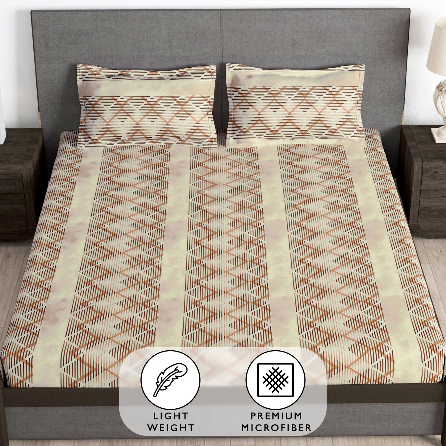 Story@Home 2 Pcs Arena Microfiber Double Bedsheets Combo With 4 Pillow Covers - Cream & Brown