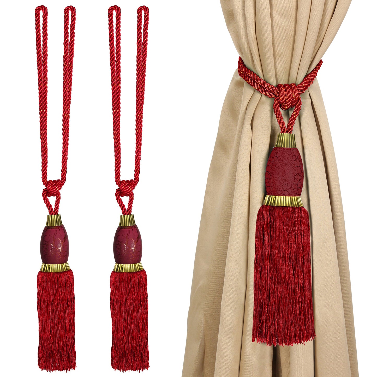 Set Of 4 Home Decorative Braided Tassel Rope Tiebacks