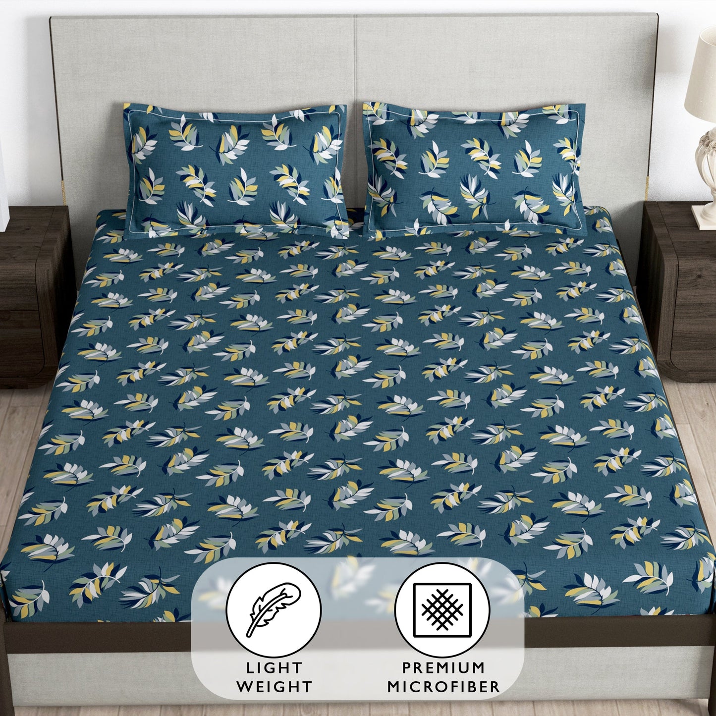Story@Home 2 Pcs Arena Microfiber Double Bedsheets Combo With 4 Pillow Covers - Blue & Mauve