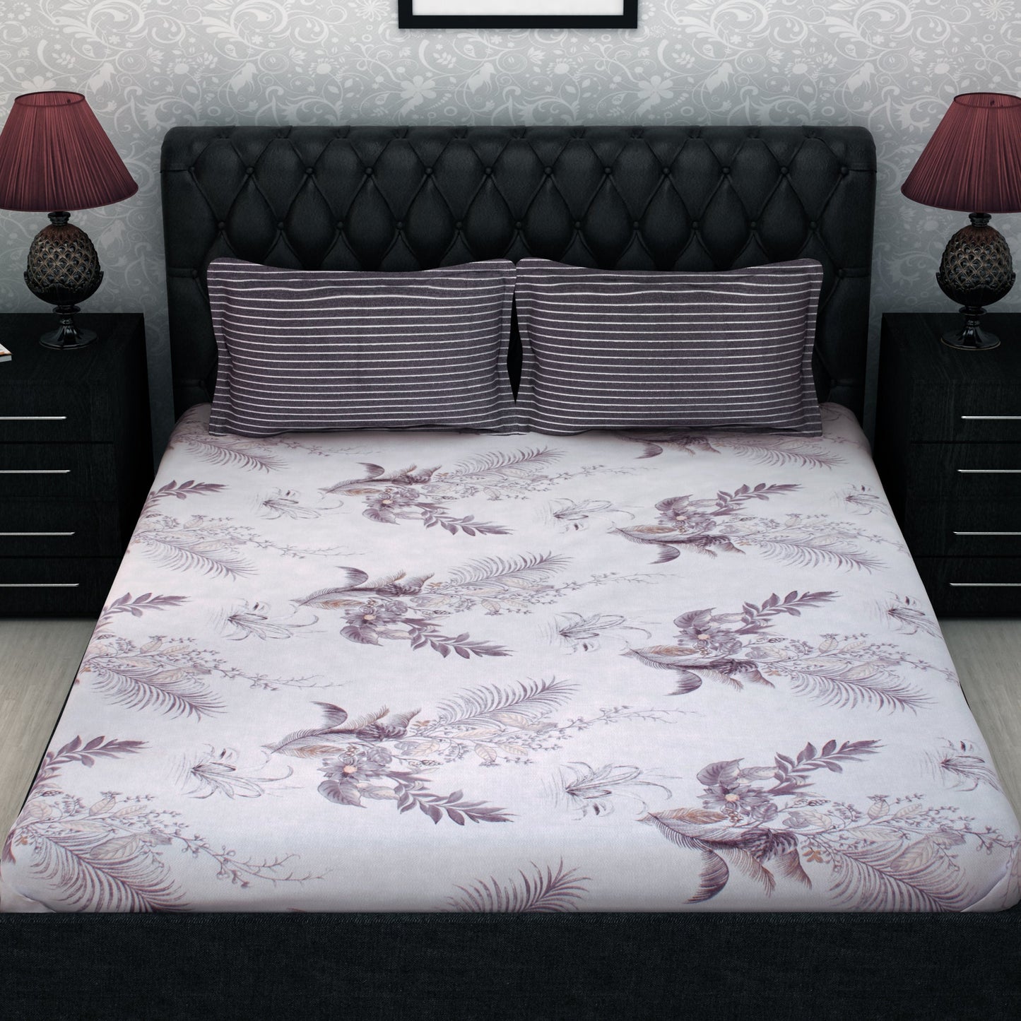 Metro Cotton Double Bedsheets Combo - 186 TC- Muticolor and Grey - Fancy Mix N Match Design and Floral