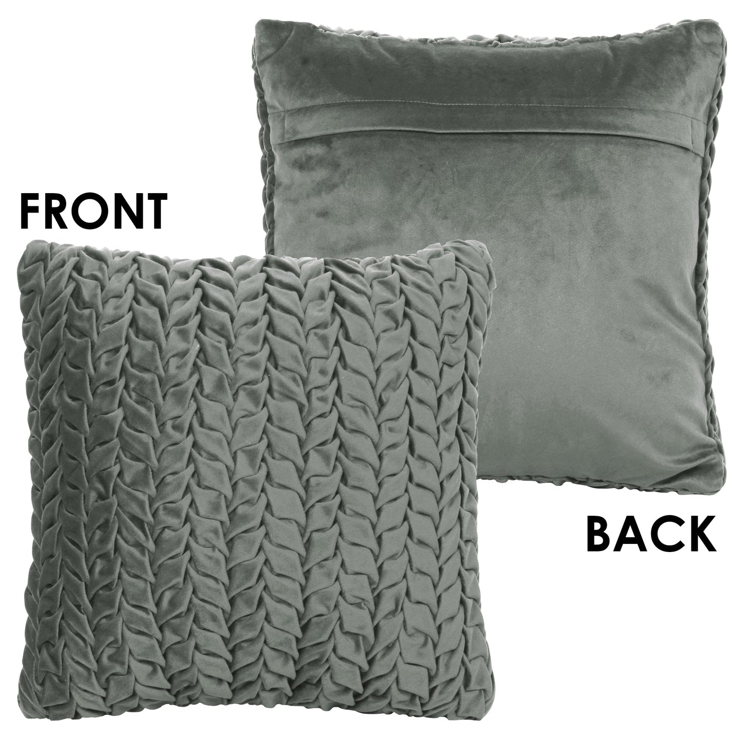 Grey Smocked Velvet Polyster SPLENDORA CUSHION COVER