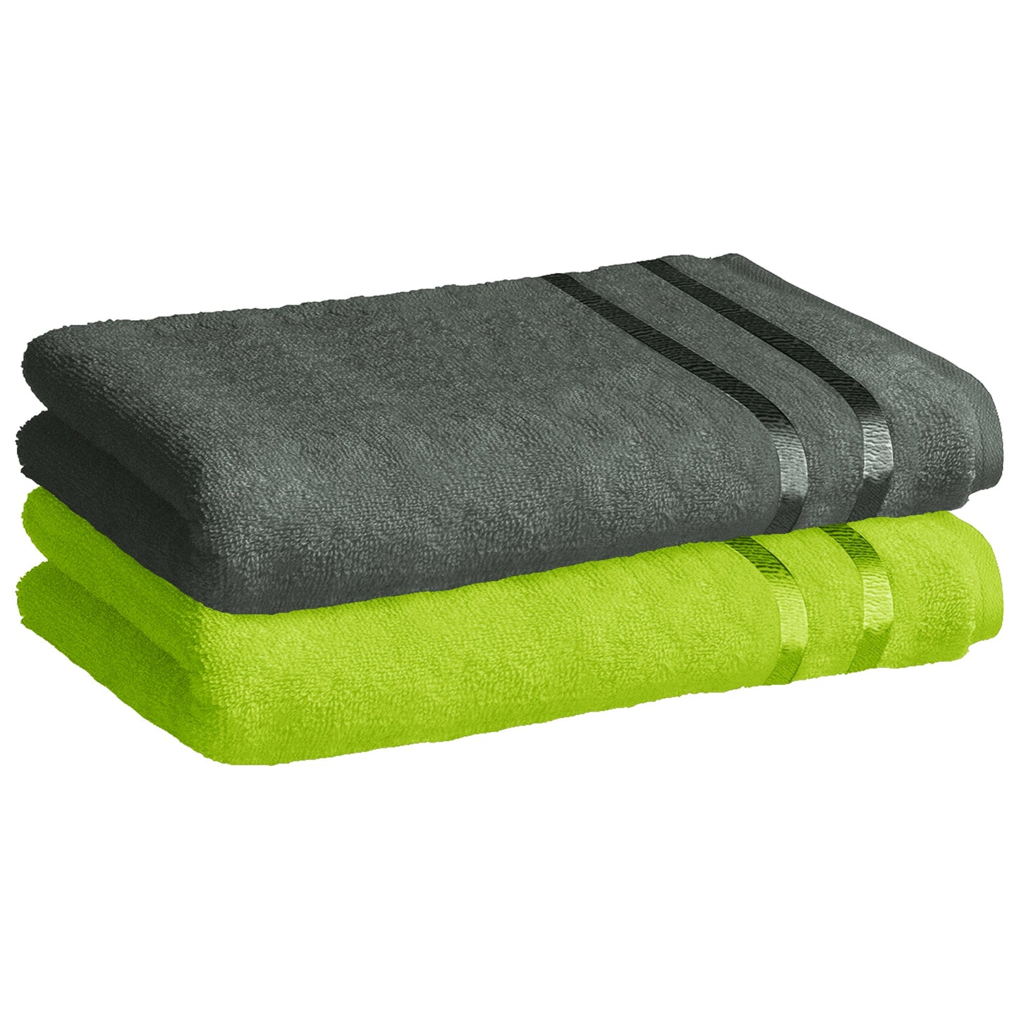 Story@Home 2 Units 100% Cotton Ladies Bath Towels - Green and Charcoal Grey