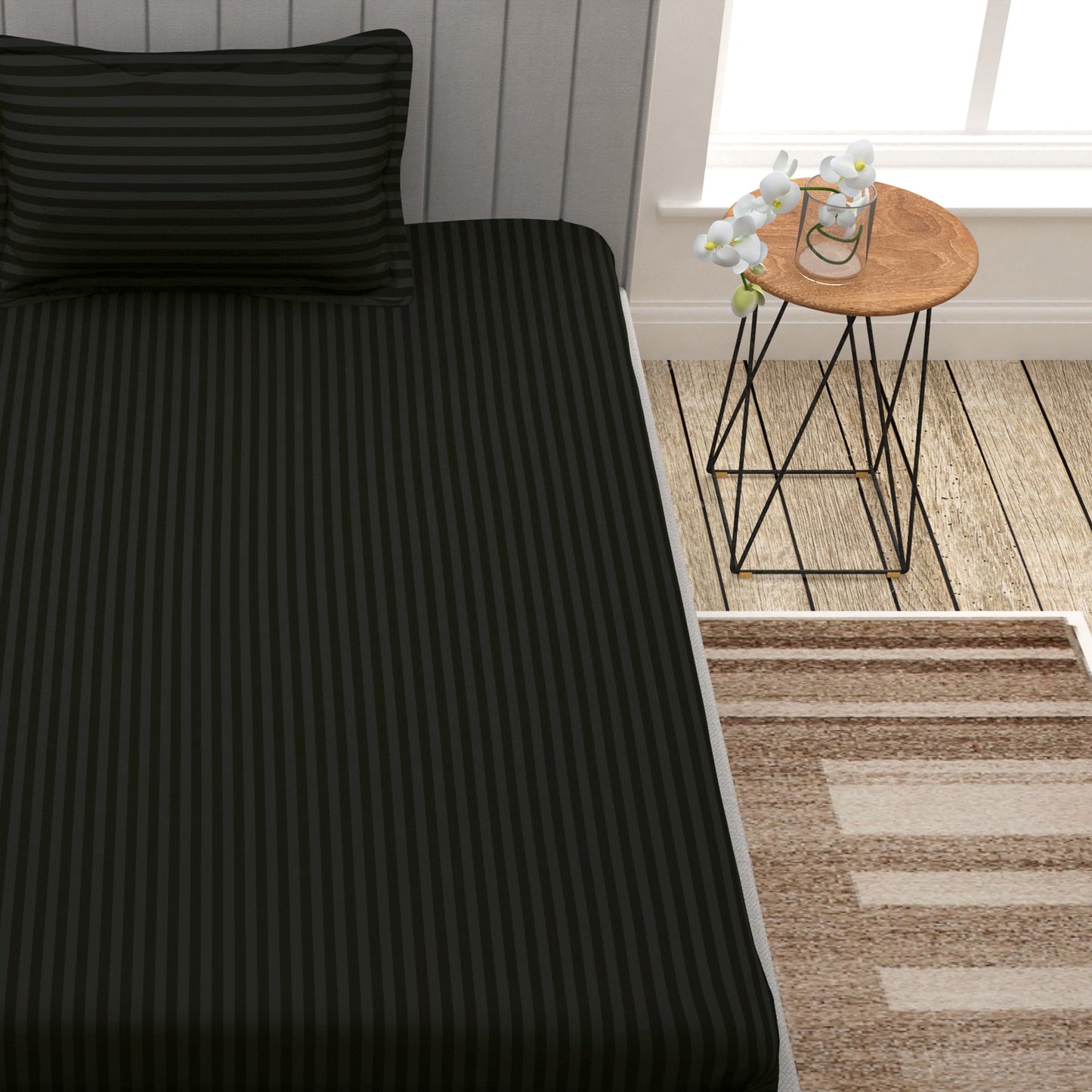 Avalon Black 300 TC 100% Cotton Single Size Bedsheet