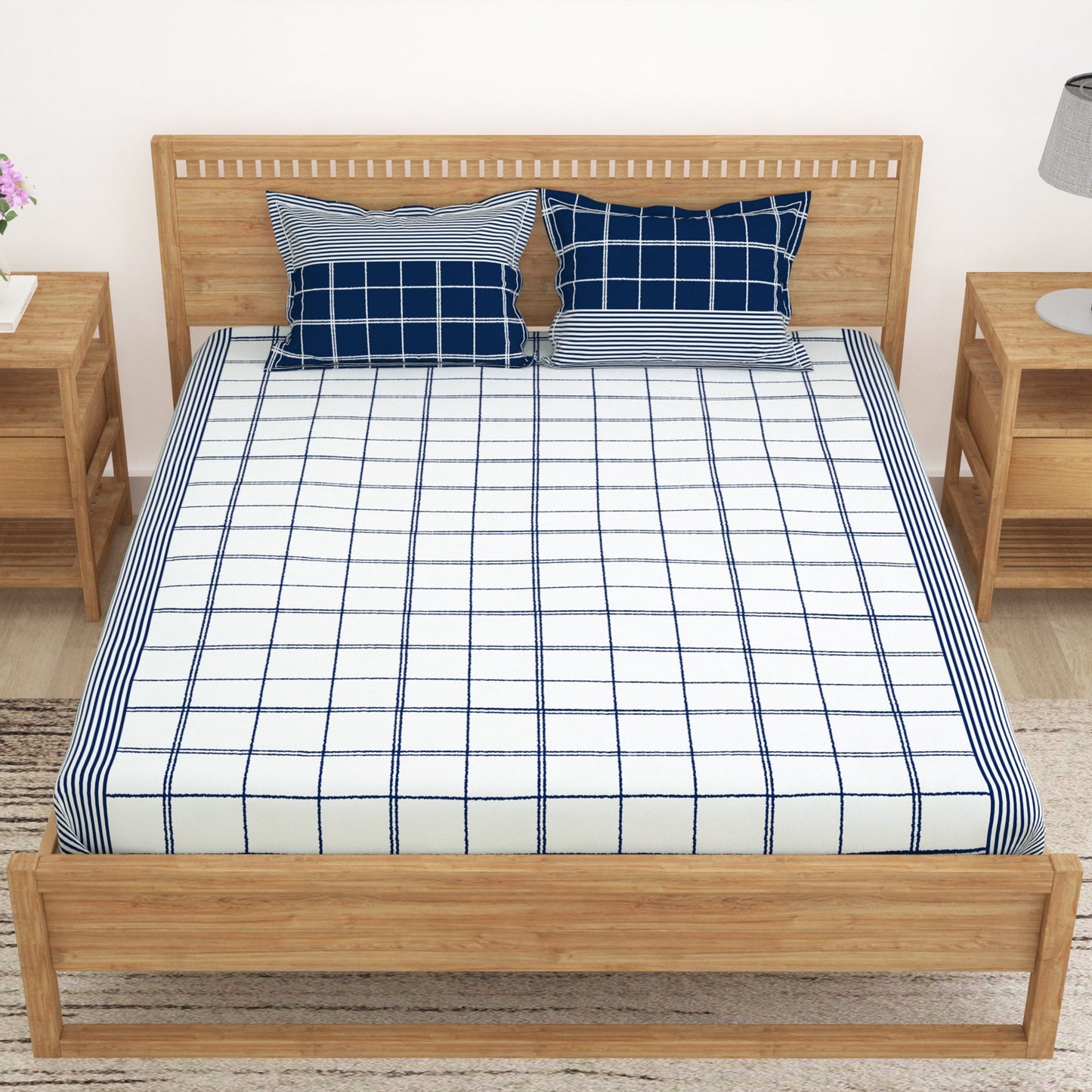 Majestic 152 TC Navy Cotton Double Bedsheet with 2 Pillow Covers