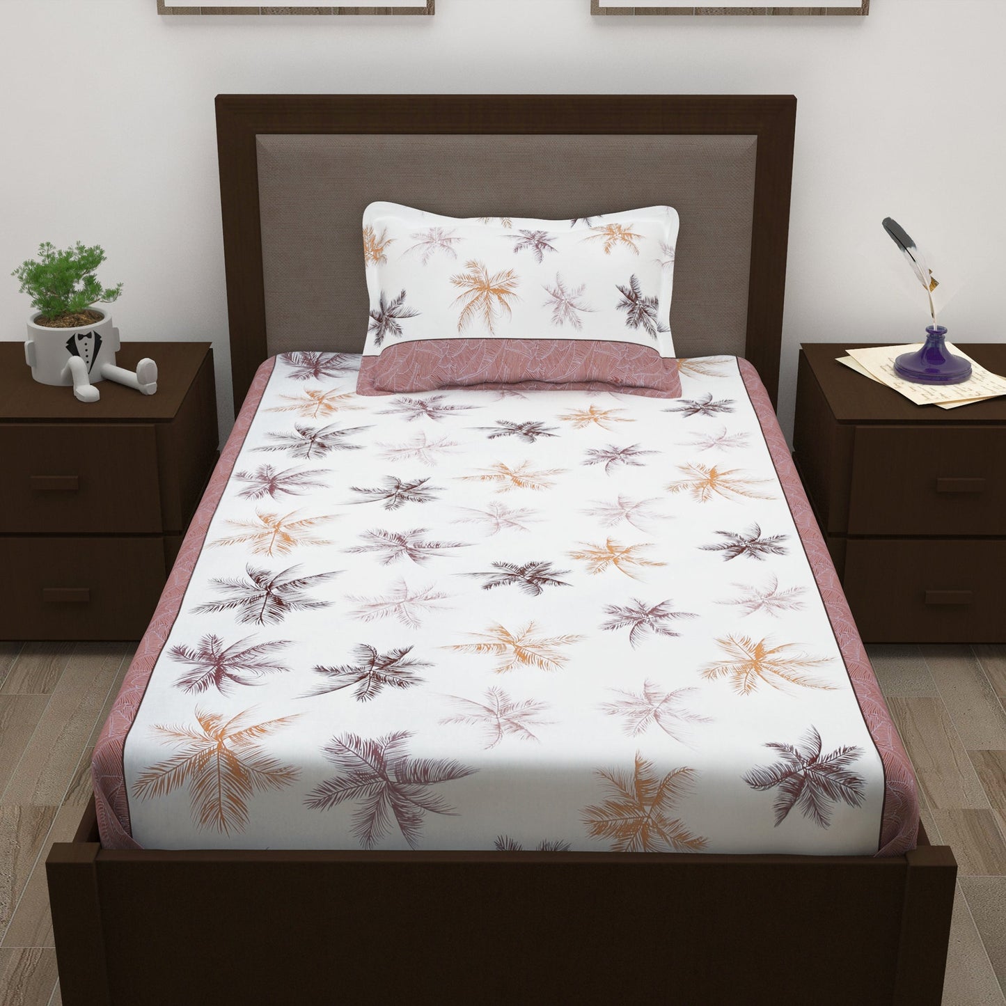 Sparkle 144 TC 100% Cotton White & Pink Single Bedsheet Combo | Set of 2 |