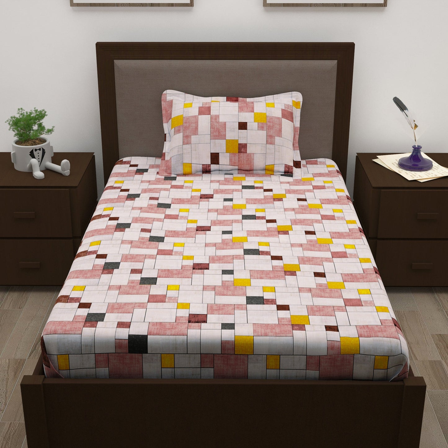 Sparkle 144 TC 100% Cotton White & Pink Single Bedsheet Combo | Set of 2 |