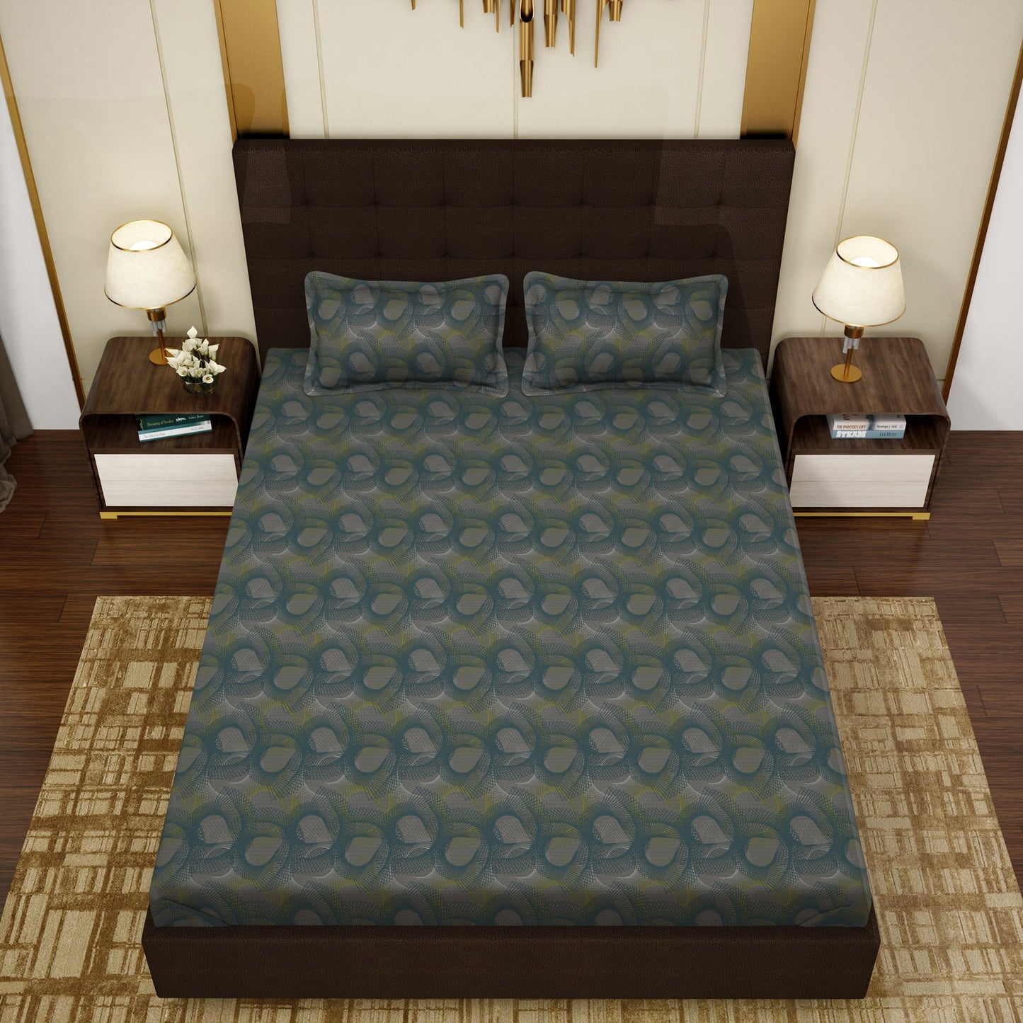 MOLLIS HOMES SUPER KING SIZE BEDSHEET - Geometric Pattern, Grey