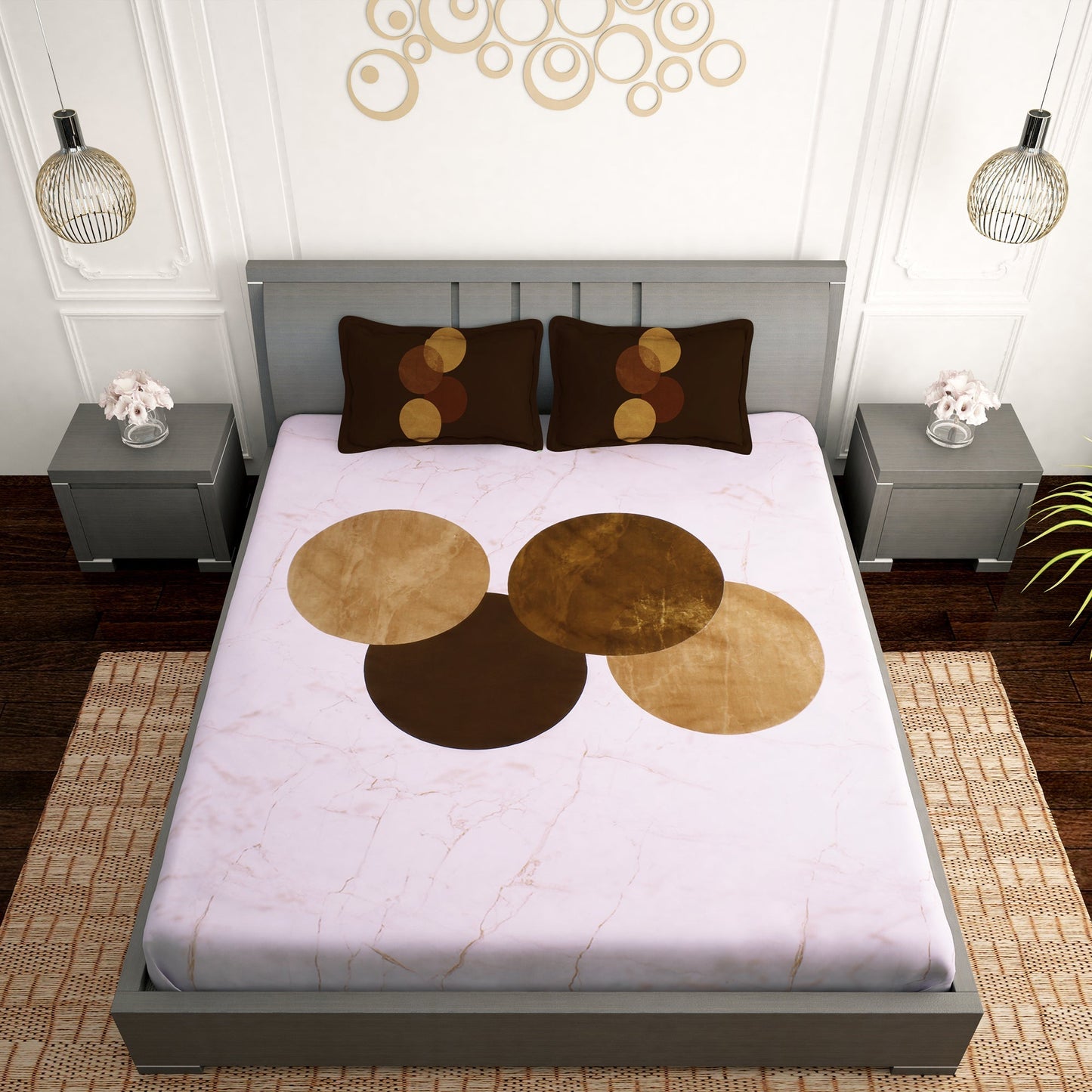 Artini Collection Tileable Circles Pattern King Size Bedsheet - Blue