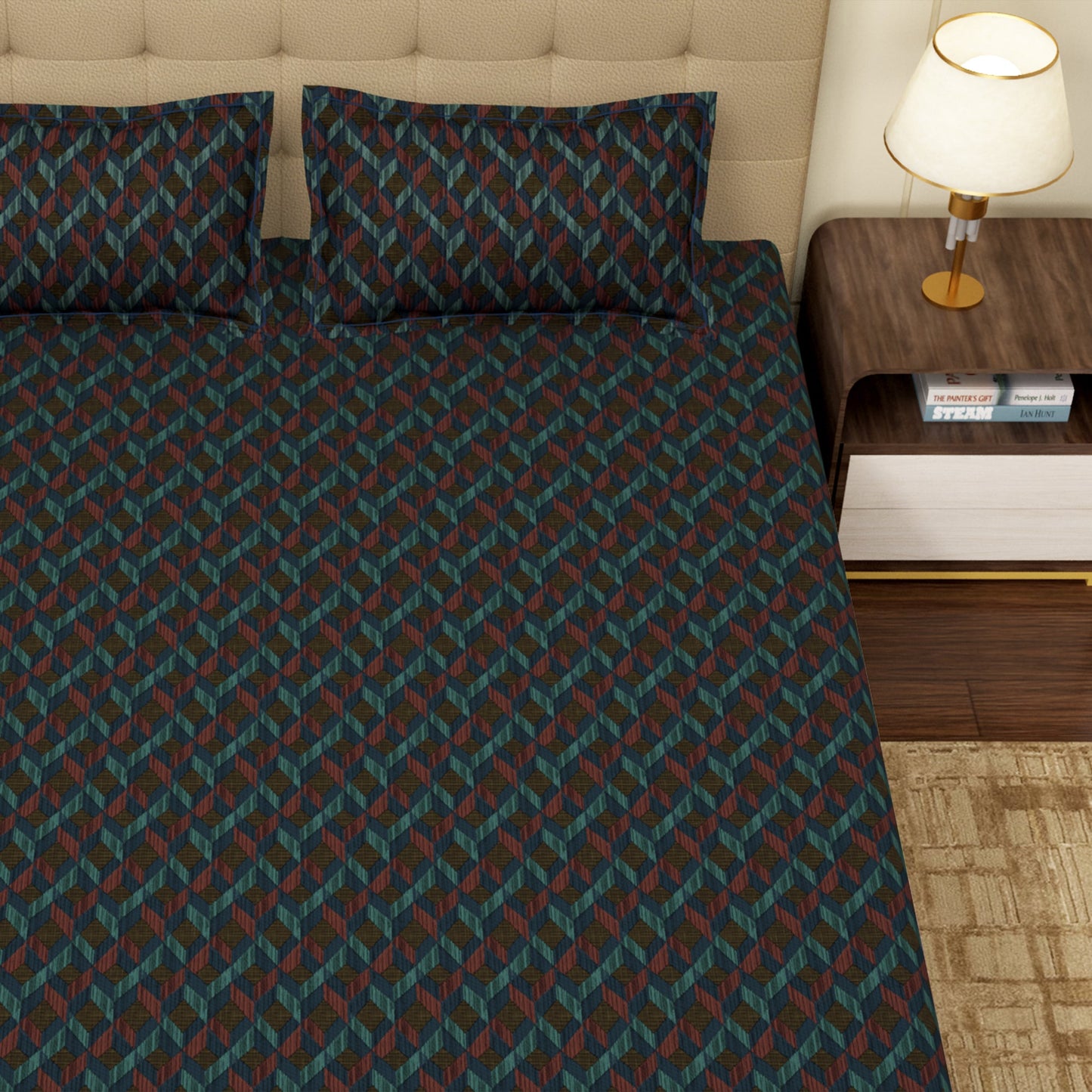 MOLLIS HOMES SUPER KING SIZE BEDSHEET - Lattice Pattern, Brown