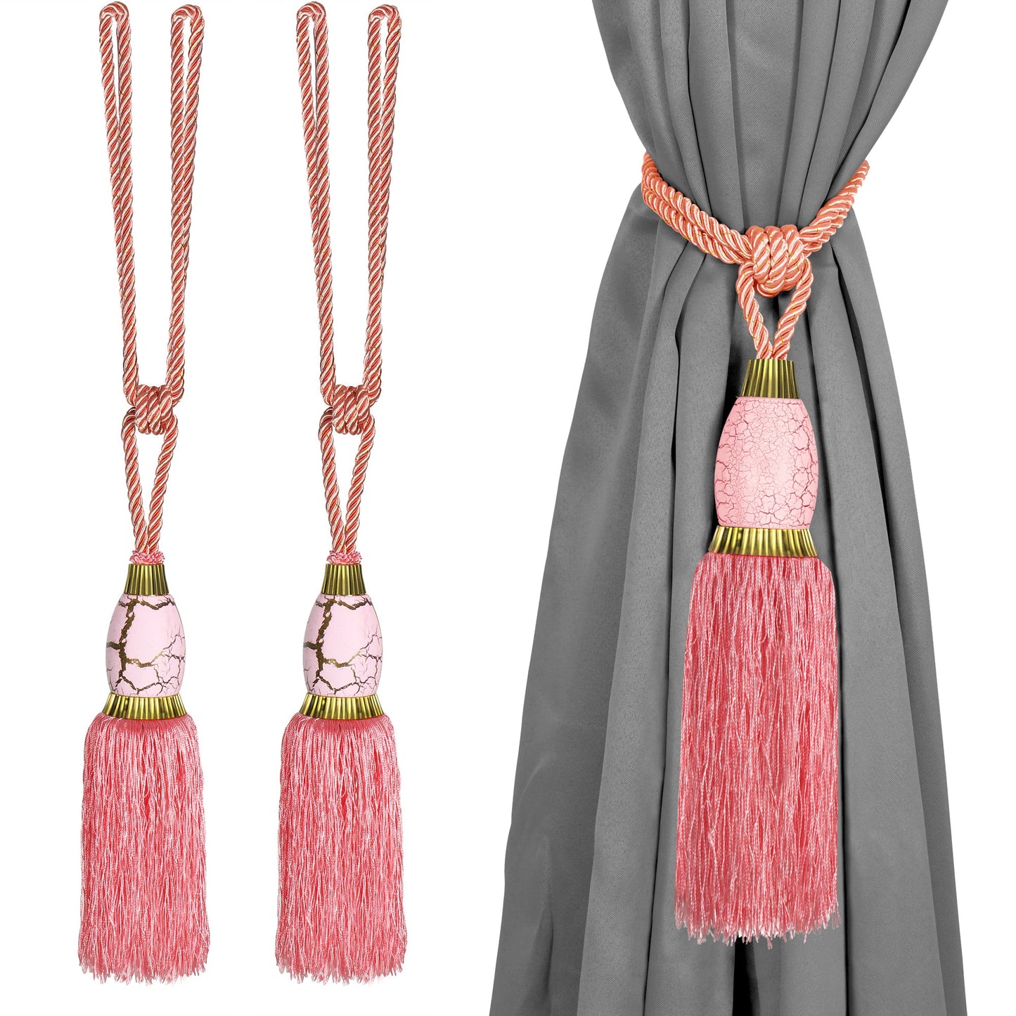 Set Of 4 Home Decorative Braided Tassel Rope Tiebacks