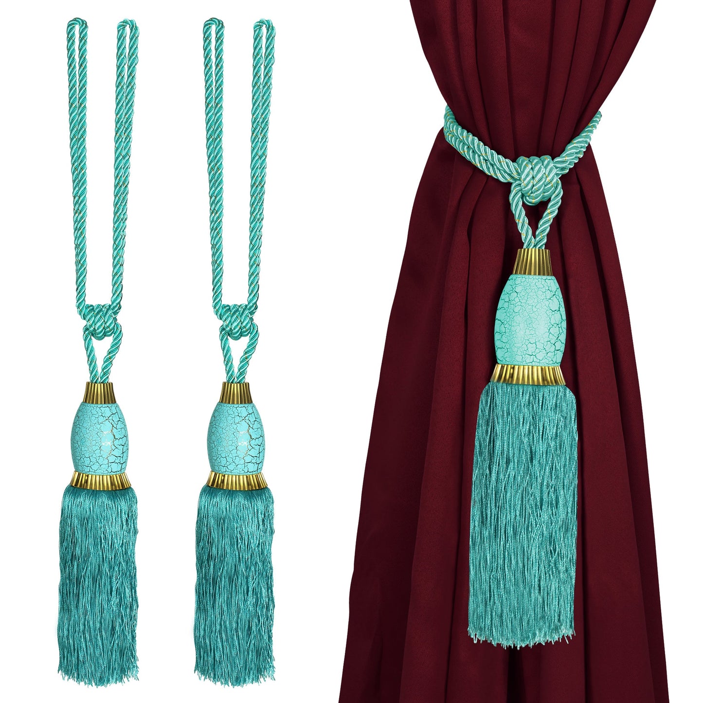 Set Of 4 Home Decorative Braided Tassel Rope Tiebacks